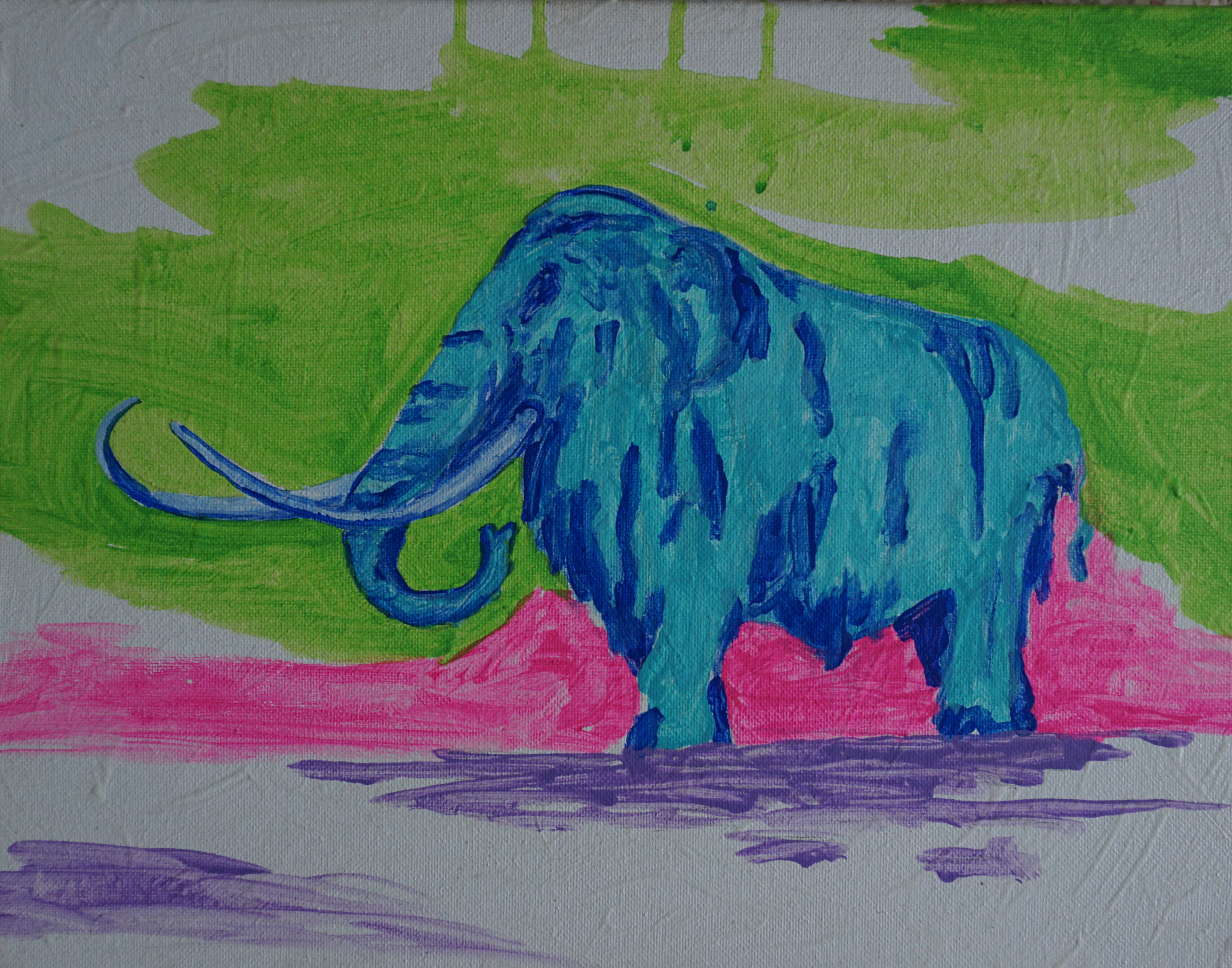 "Woolly Mammoth" KEVO 2023 Painting-14in x11in-Acrylic paint-stretched canvas.