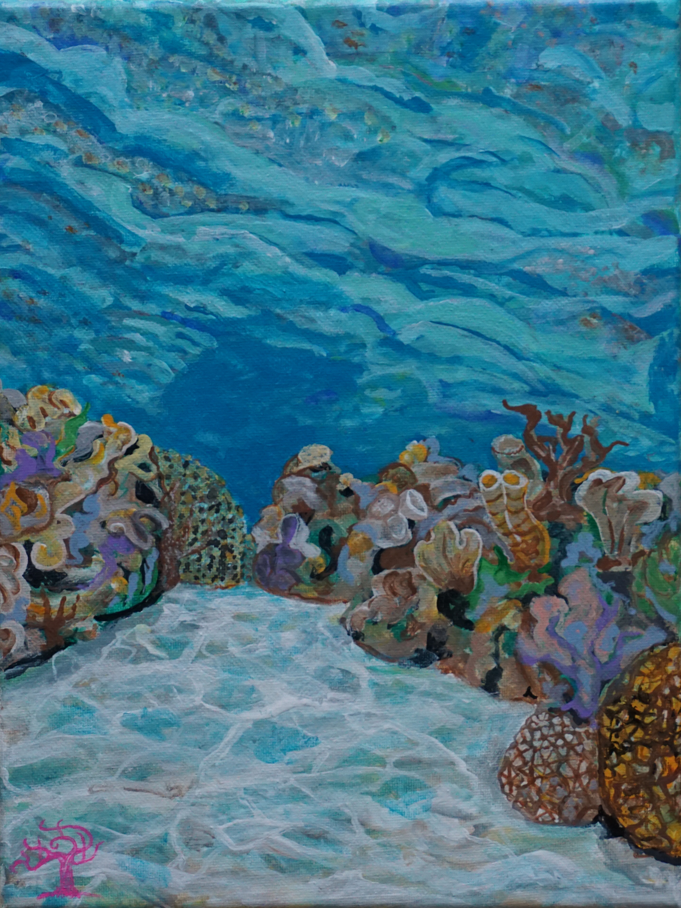 "Underwater Coral" KEVO 2024 Painting- 9in x 12in -Acrylic paint- Stretched Canvas