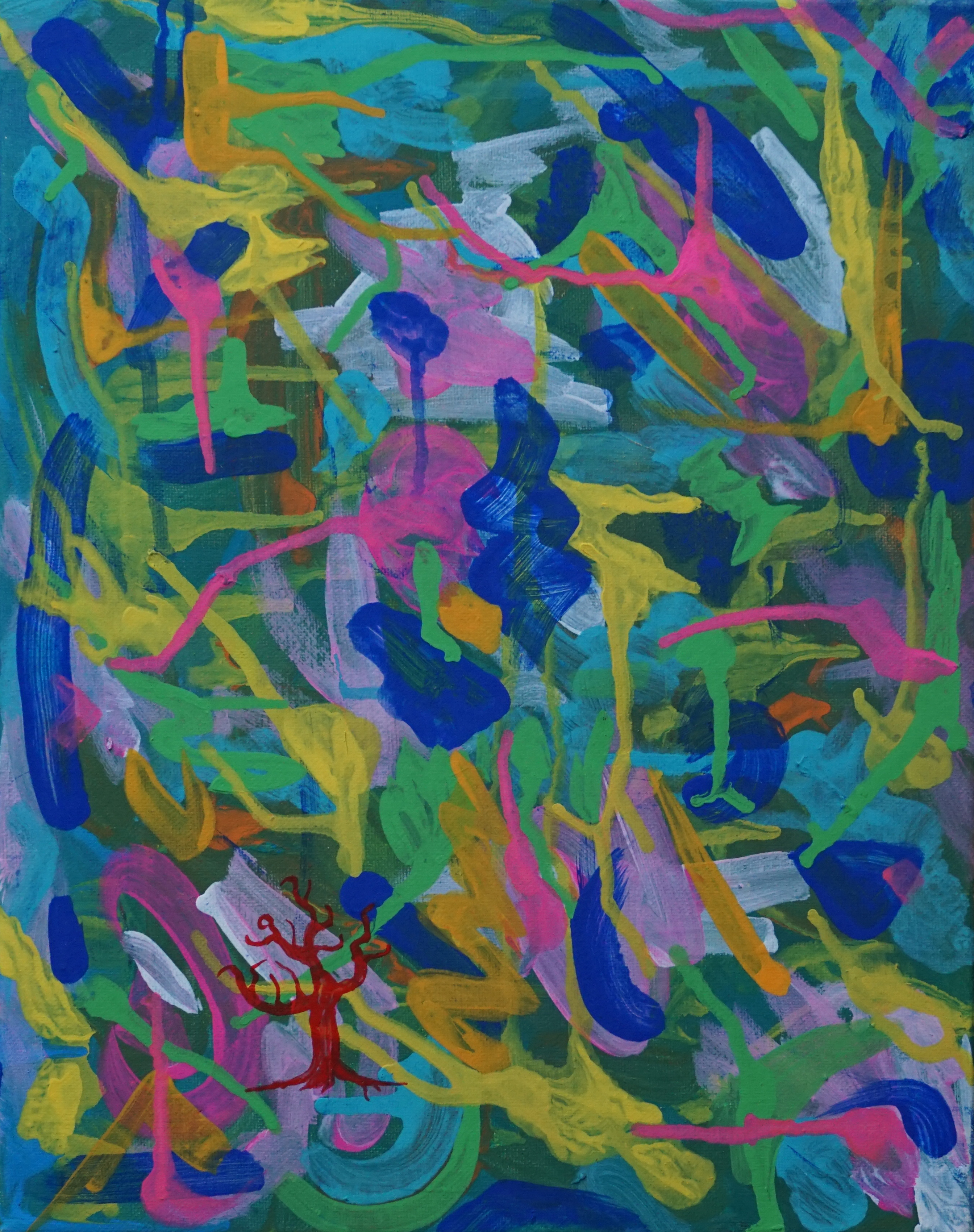 "Tree Expressionist"KEVO 2024 Abstract/Semiotic Painting- 11in x14in -Acrylic paint- Stretched canvas