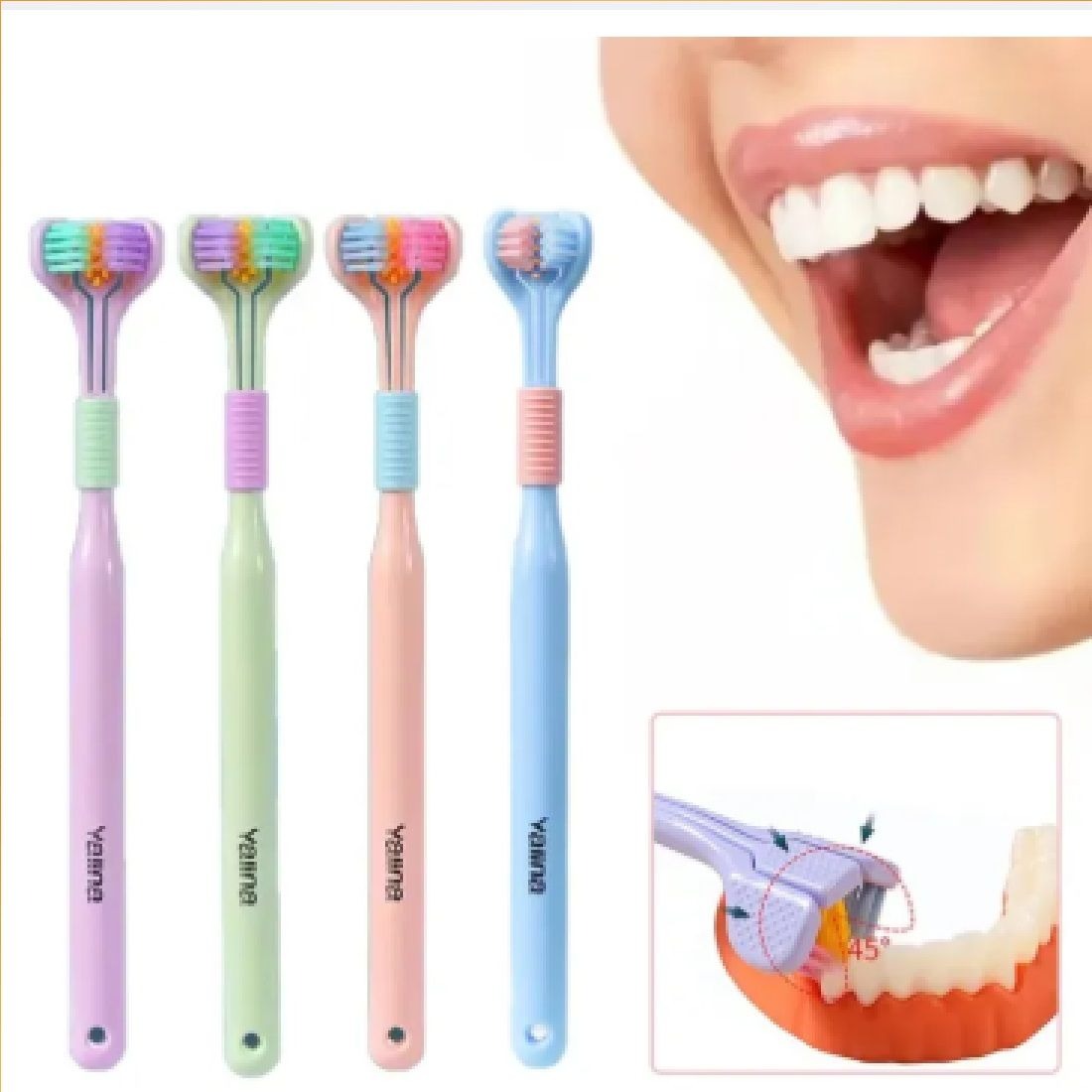 V-Shaped 3 Sided Toothbrush Soft Bristles Gentle Clean Replaceable Heads 360 Degree Coverage Toothbrush