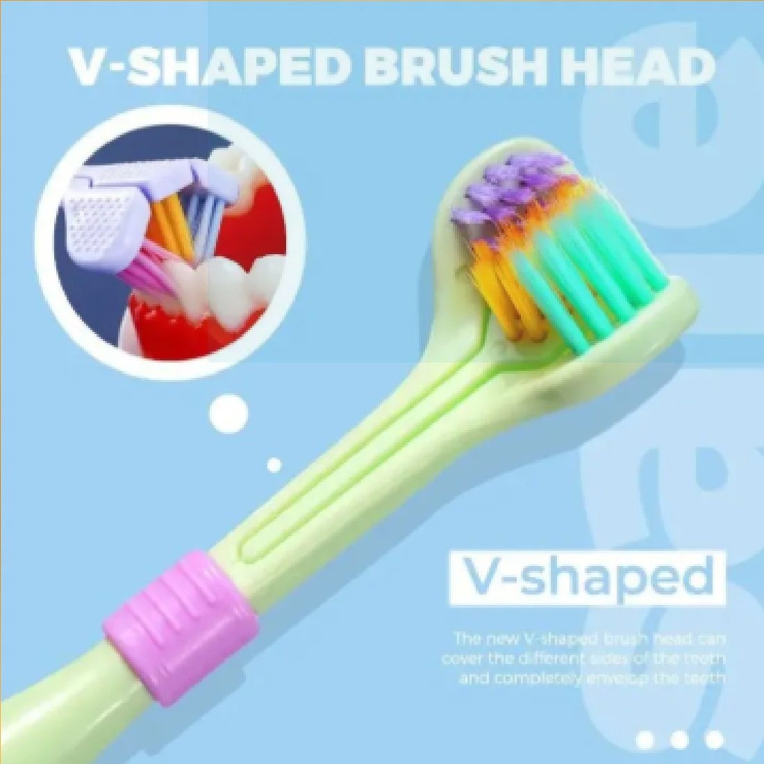V-Shaped 3 Sided Toothbrush Soft Bristles Gentle Clean Replaceable Heads 360 Degree Coverage Toothbrush