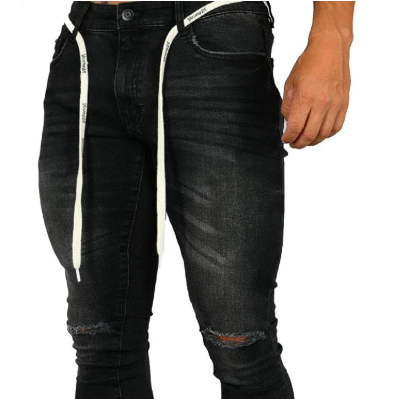 Youngla Skinny Ripped Denim for Men with distressed ankle zip, logo belt.