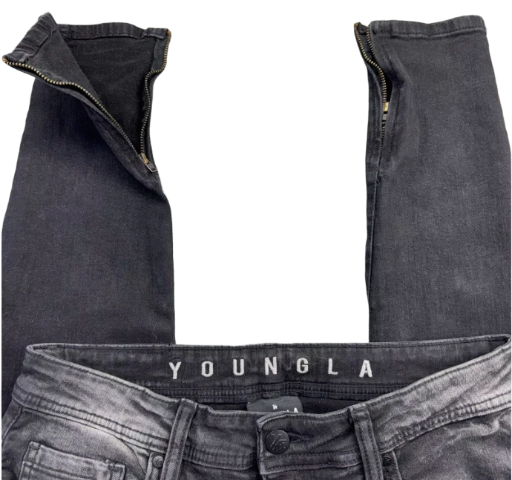  Youngla Men's Denim slim fit, faded black with distressed ankle stretch
