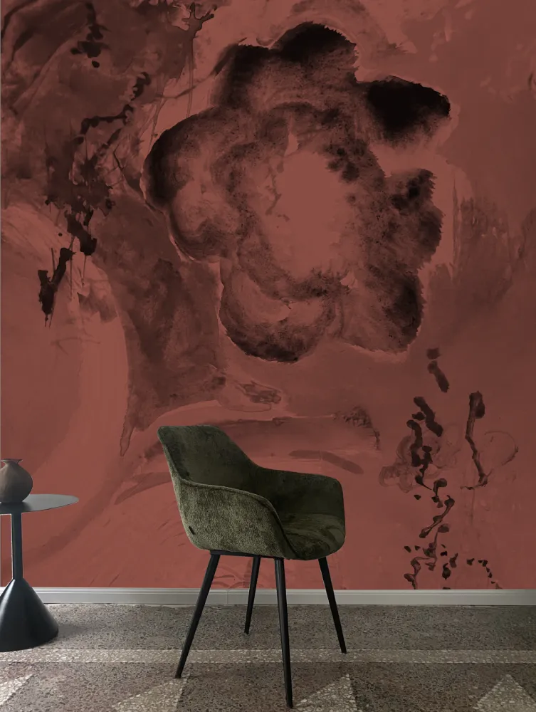 Fleure Noire Stylised Mural Wallpaper—Black Flower Design on Toned Background for Accent Walls