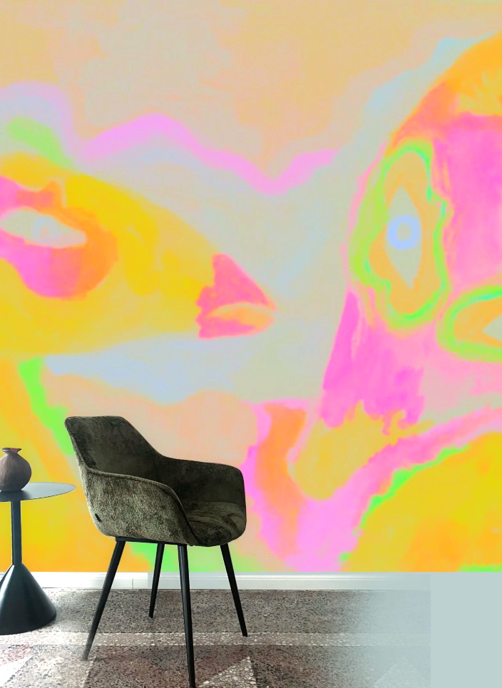 Colorado Modern Mural Wallpaper—Screen Printed Animal Design on Grey or Silver Background for Accent Walls