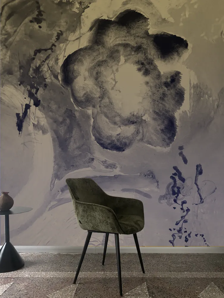 Fleure Noire Stylised Mural Wallpaper—Black Flower Design on Toned Background for Accent Walls