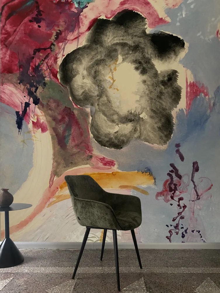 Fleure Noire Stylised Mural Wallpaper—Black Flower Design on Toned Background for Accent Walls