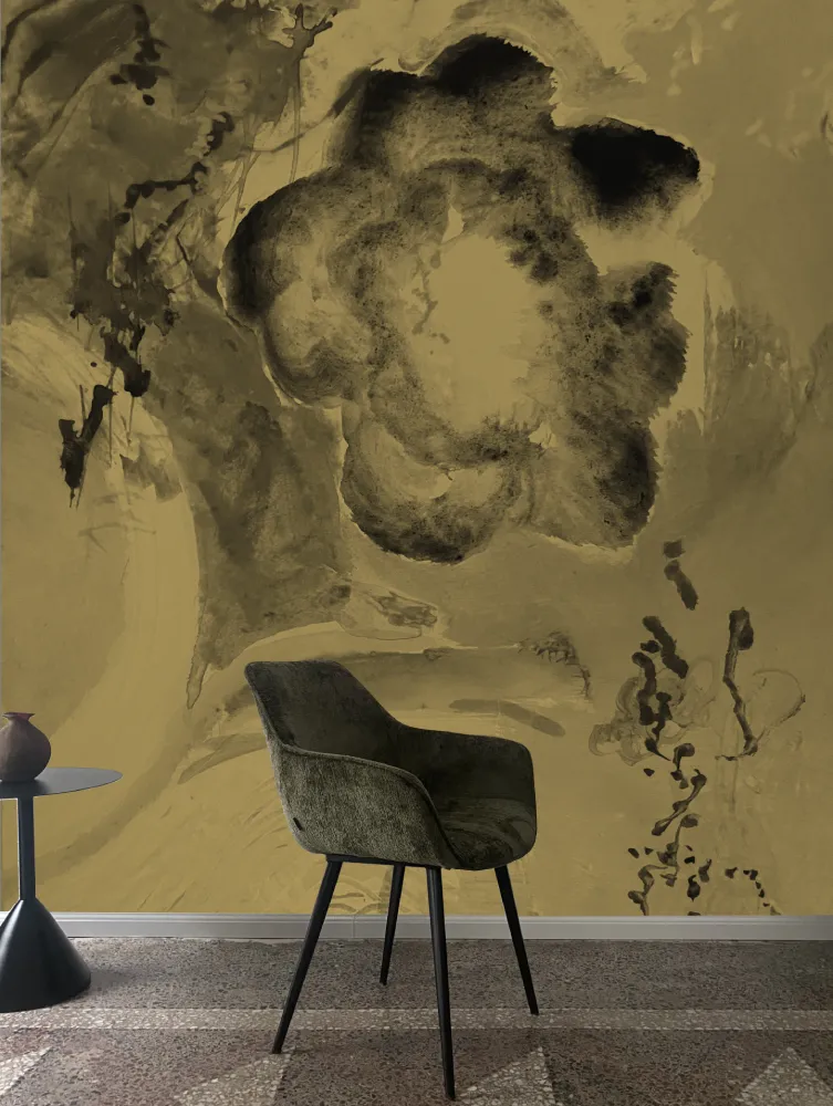 Fleure Noire Stylised Mural Wallpaper—Black Flower Design on Toned Background for Accent Walls