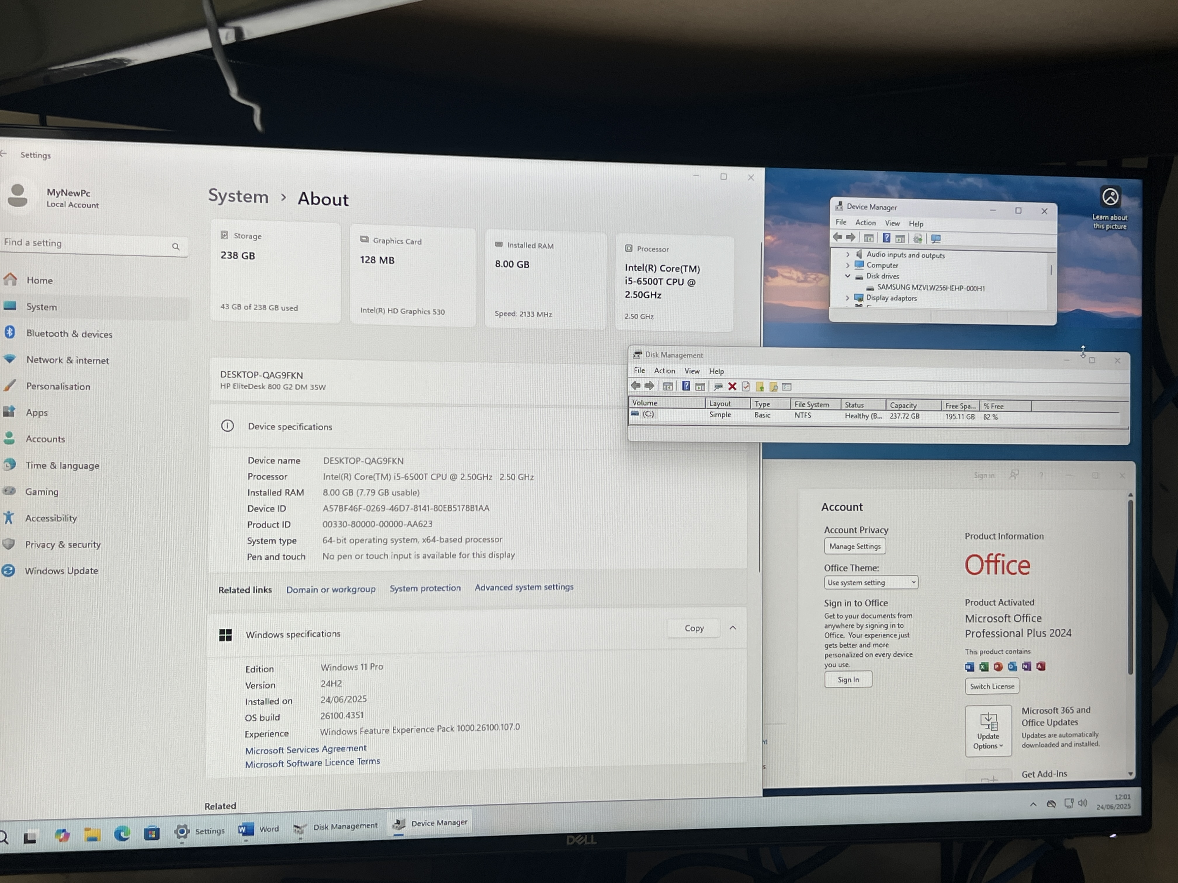 HP EliteDesk 800 G2 Mini i5 8GB 256GB NVMe Win11Pro Office 2024 USB-C