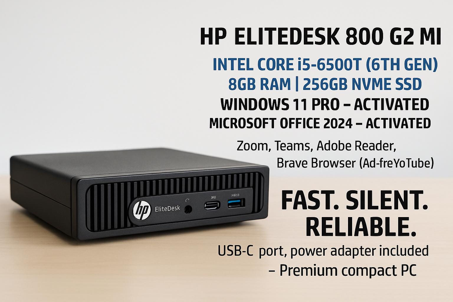 HP EliteDesk 800 G2 Mini i5 8GB 256GB NVMe Win11Pro Office 2024 USB-C