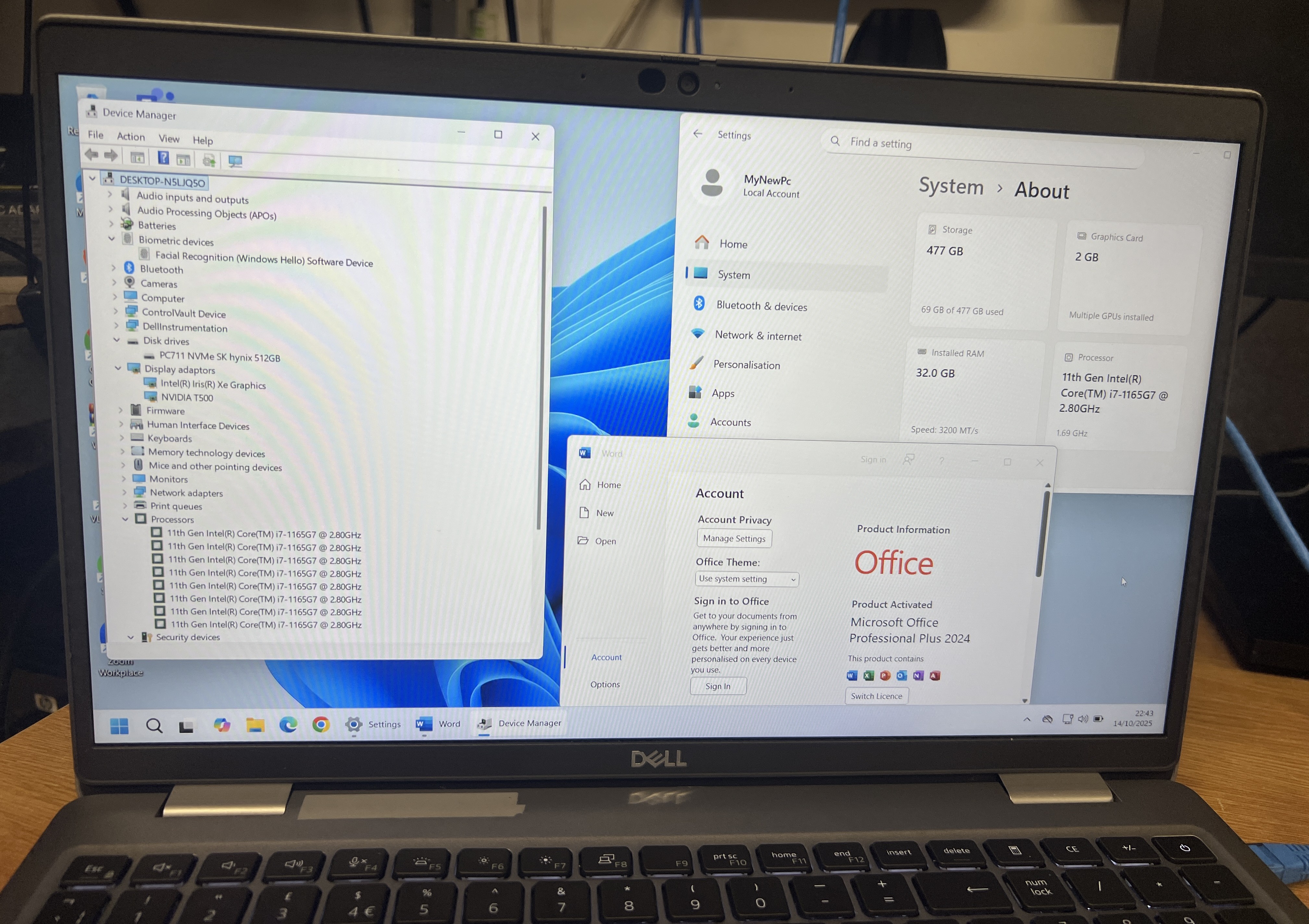 Dell Precision 3560 – i7-1165G7 | 32GB RAM | 512GB NVMe SSD | NVIDIA T500 | Win 11 Pro | Office 2024