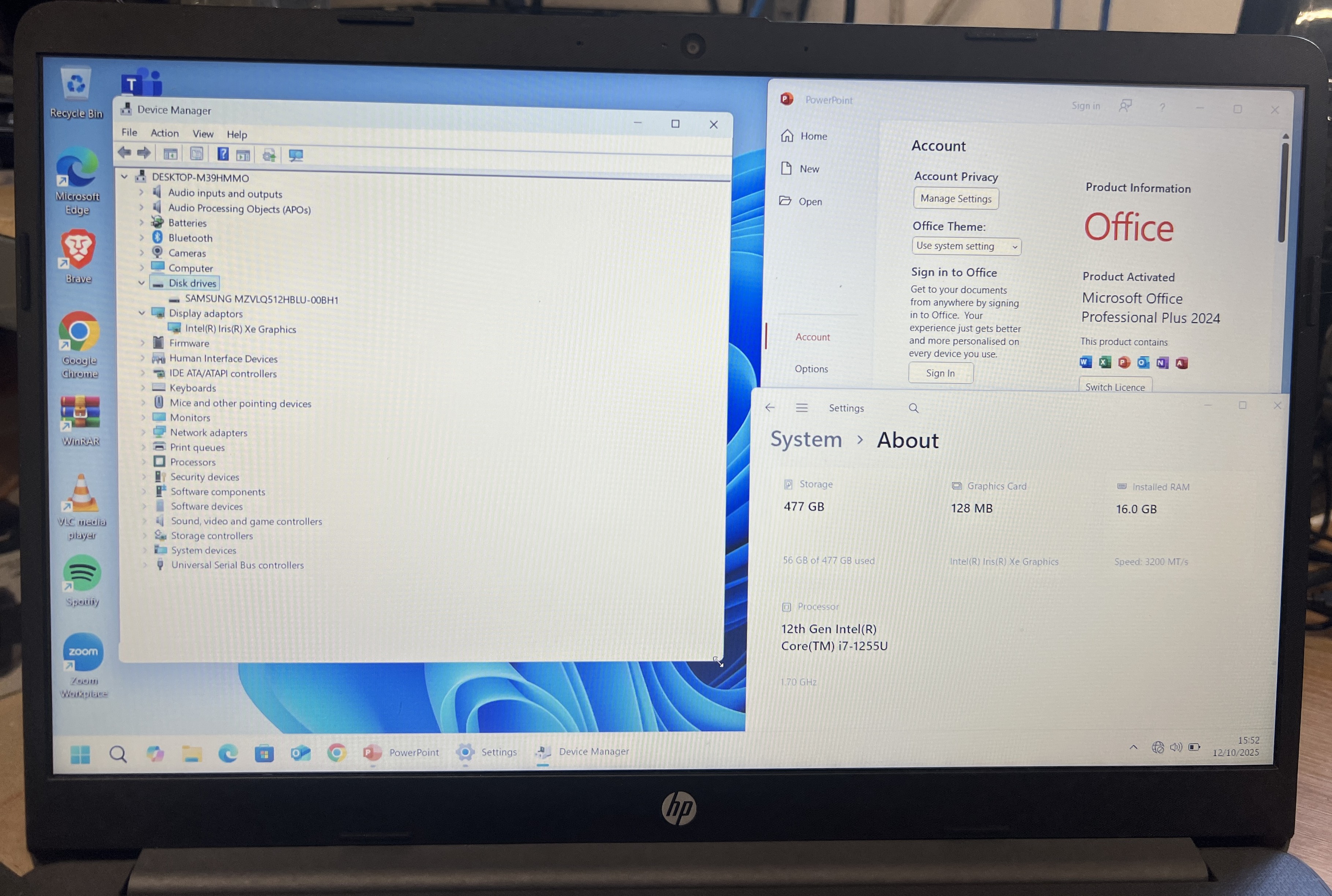 HP 250 G9 (12th Gen i7-1255U | 16GB | 512GB NVMe | Windows 11 Pro | Office 2024)