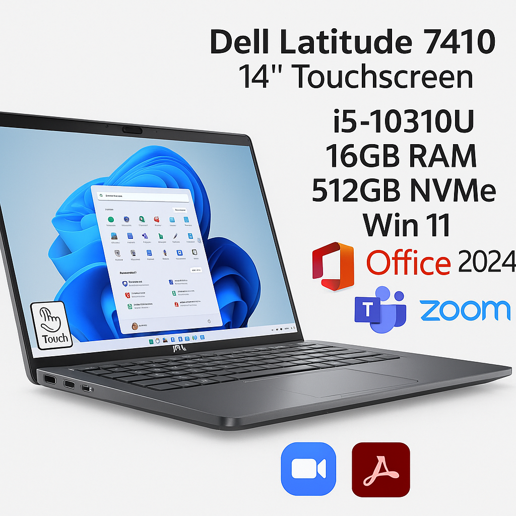 Dell Latitude 7410 14" Touchscreen – i5 10th Gen / 16GB / 512GB NVMe / Windows 11 Pro & Office 2024