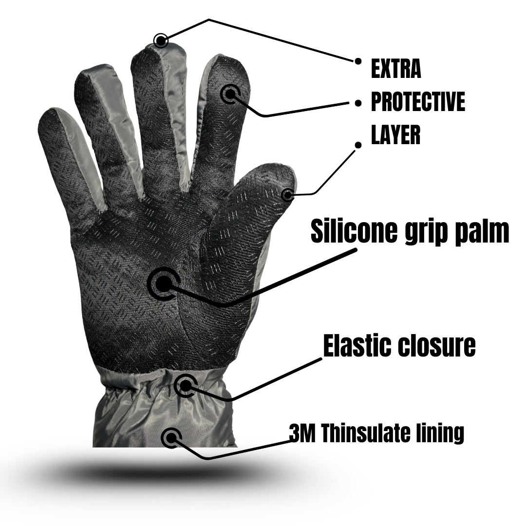  GREY WINTER SNOW GLOVES