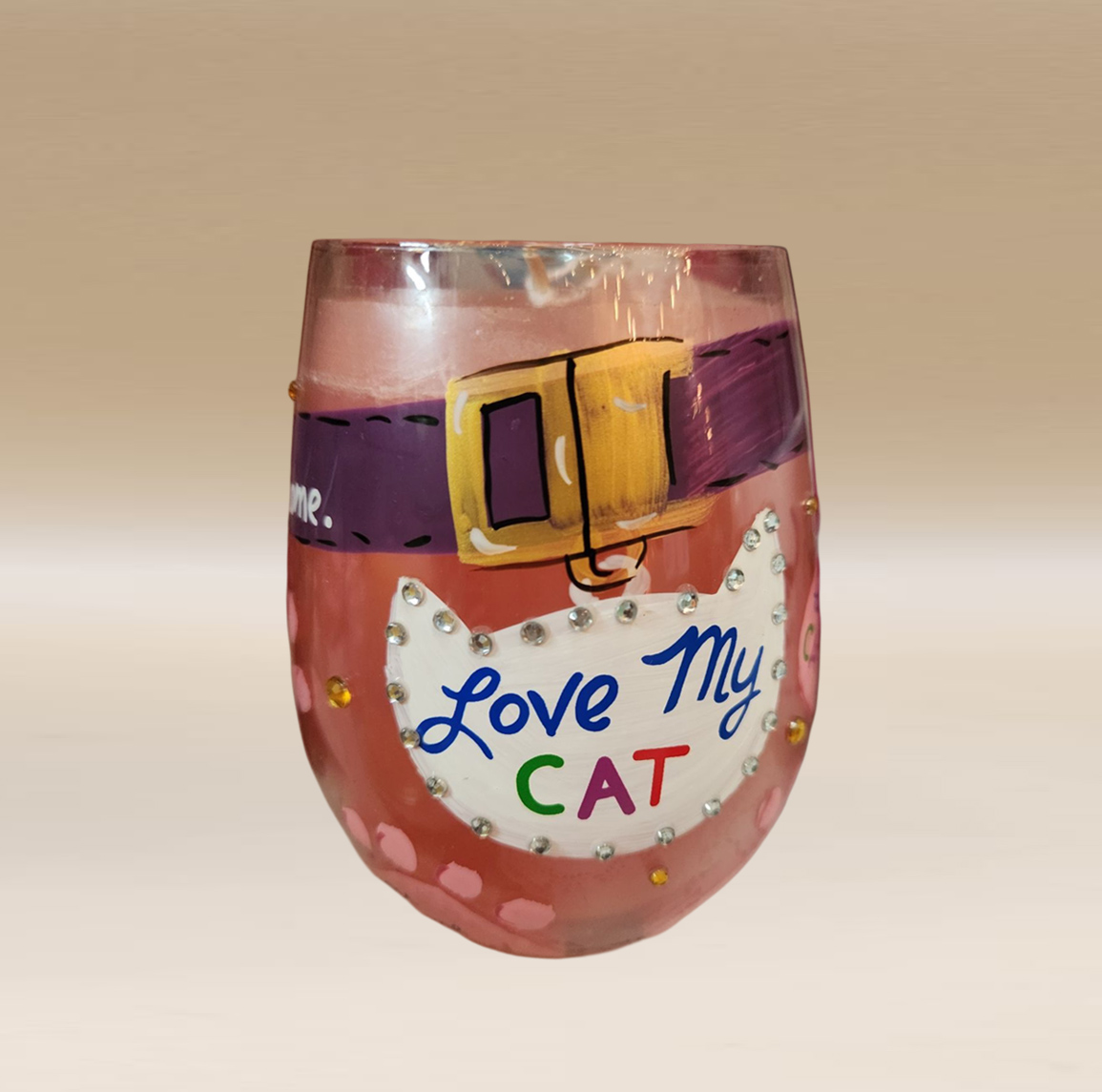 Decorative Cat-Themed Stemless Wine Glass