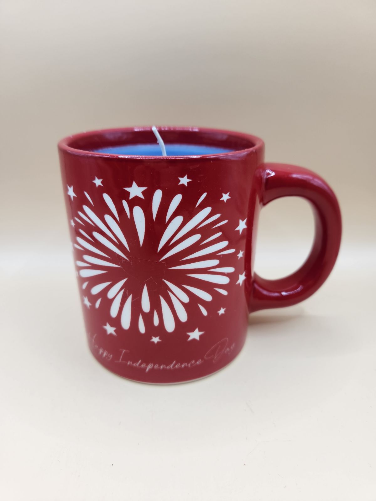 Red Fireworks Ceramic Mug Candle