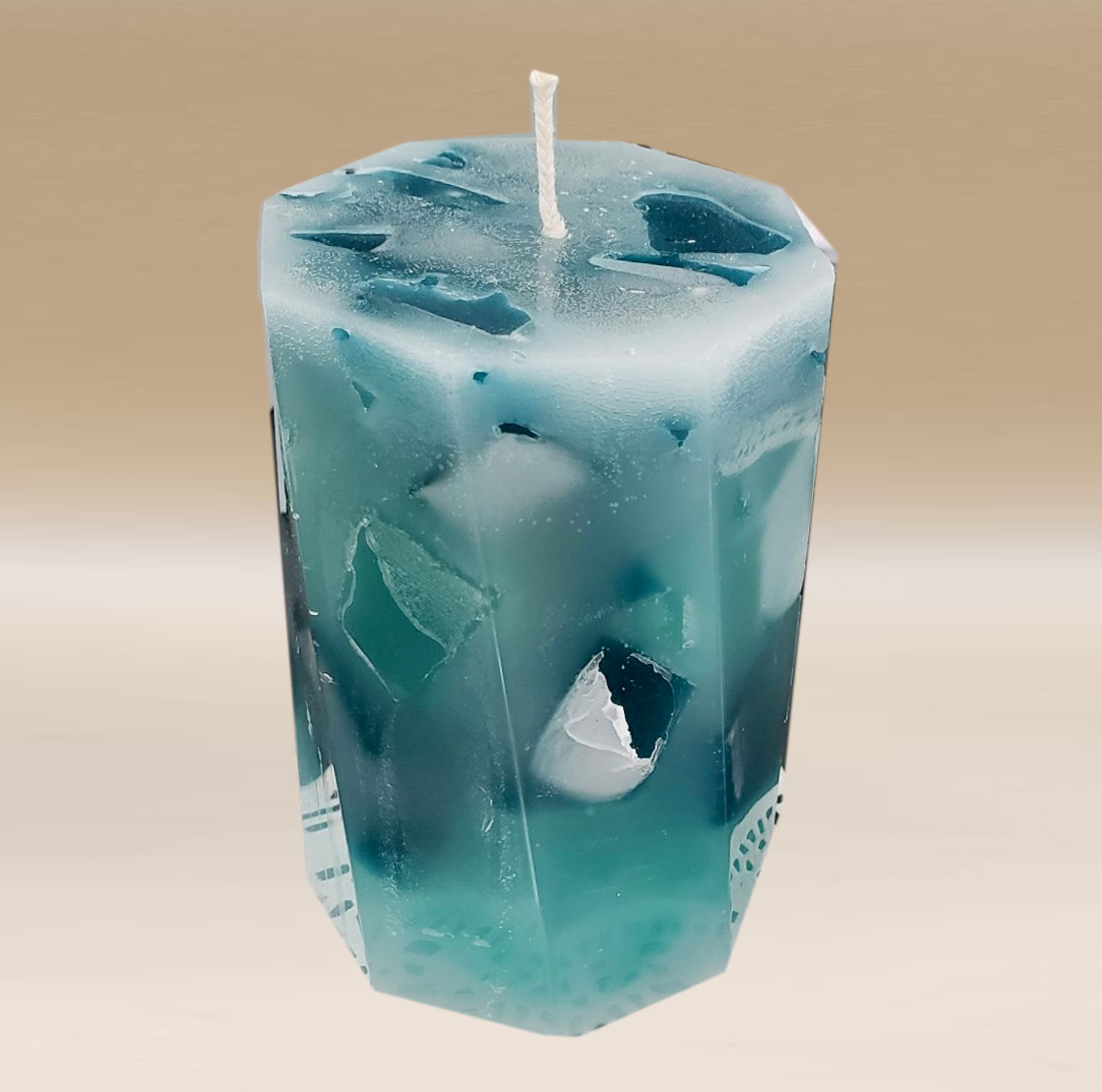 Handmade Torquoise Chunk Mosaic Candle