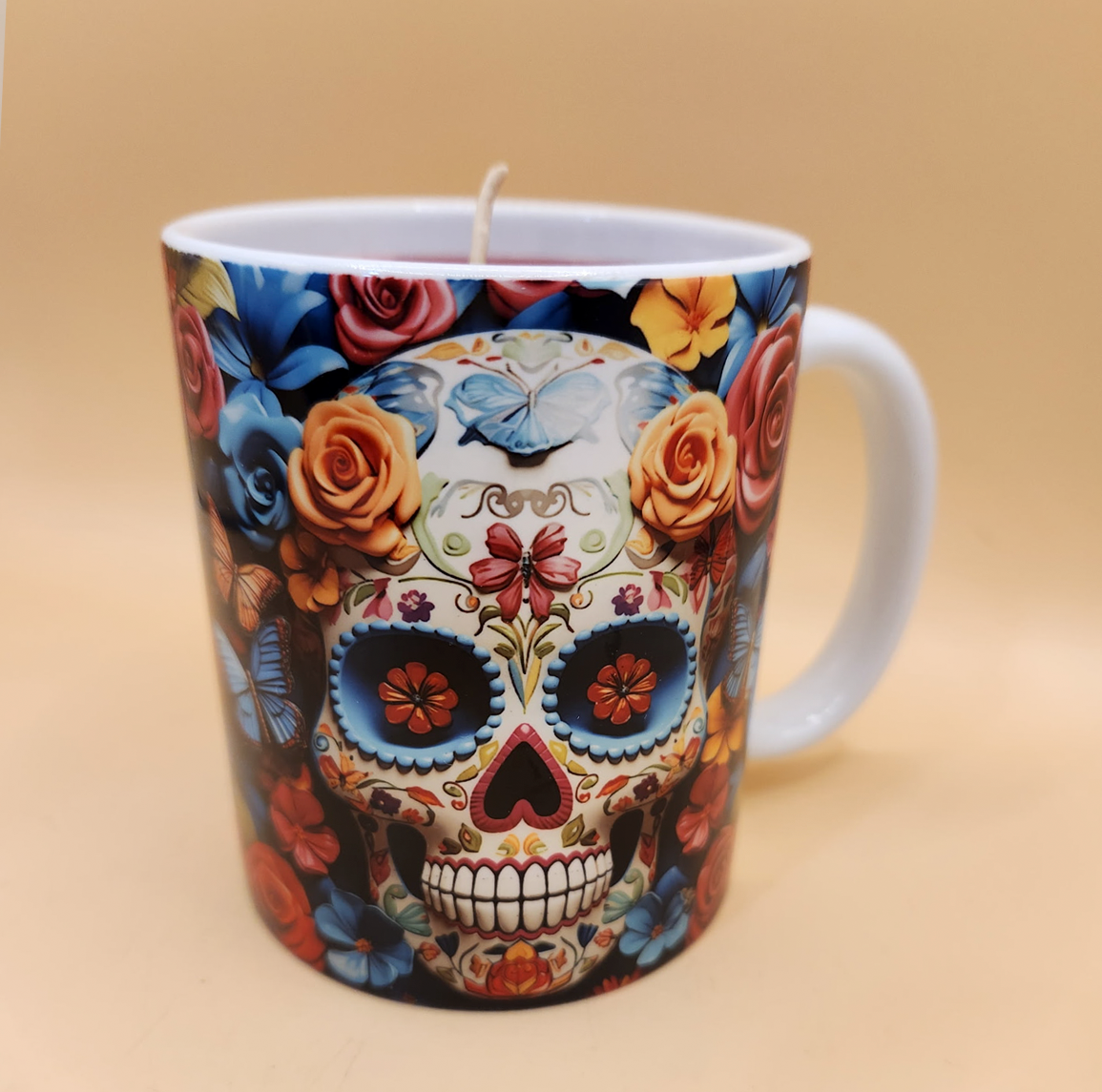 Day of the Dead Skull Mug Candle