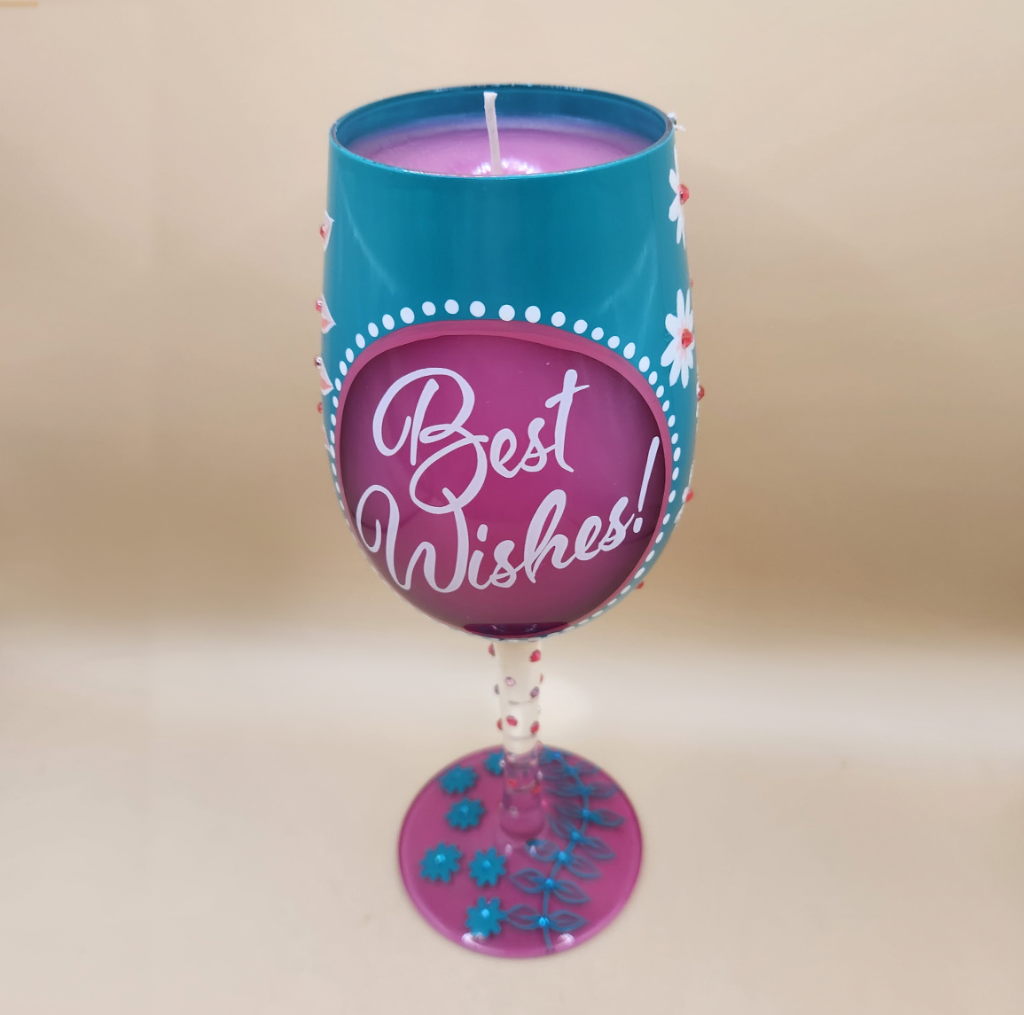 Decorative Best Wishes Candle Wine Glass