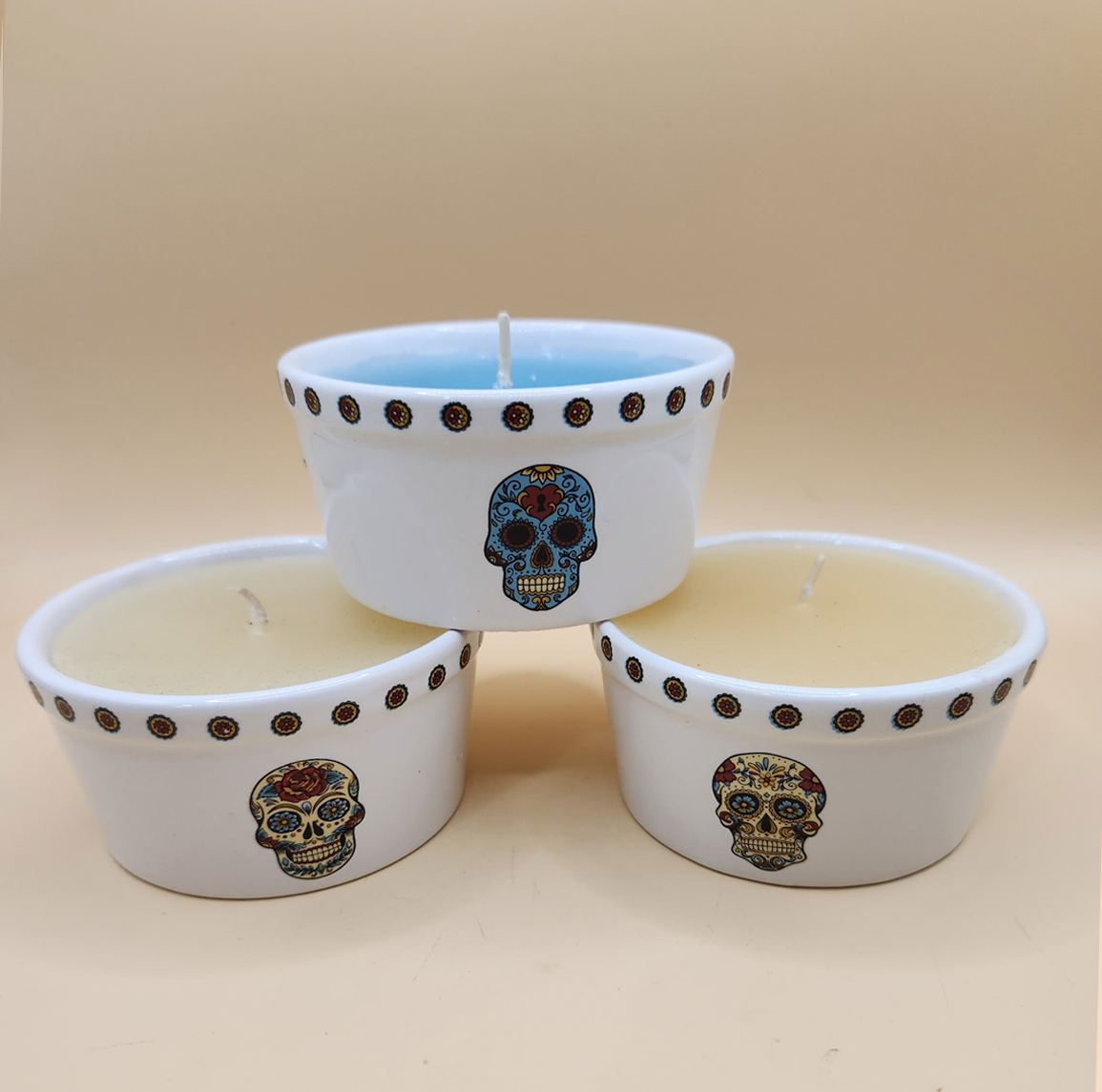 Ceramic Ramekins Skull Candle Set