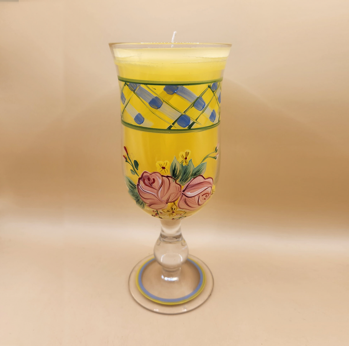 Hand-Painted Floral Candle Glass
