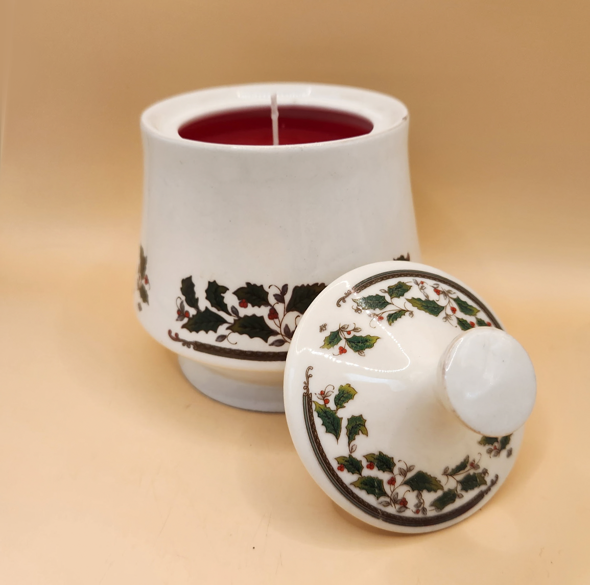 Festive Holly Ceramic Candle Jar
