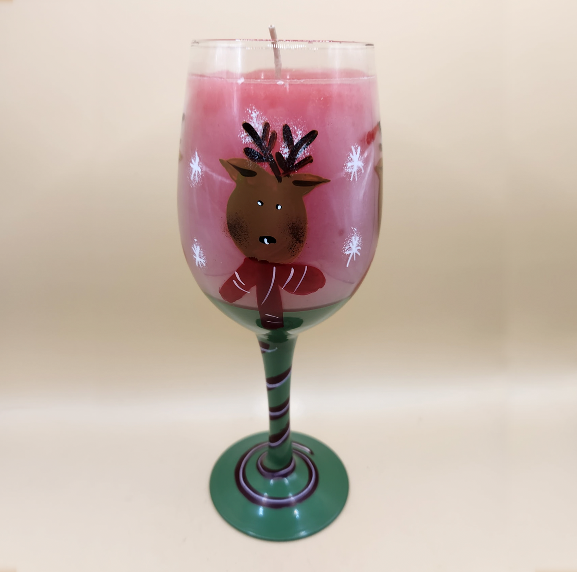 Reindeer Wine Glass Candle