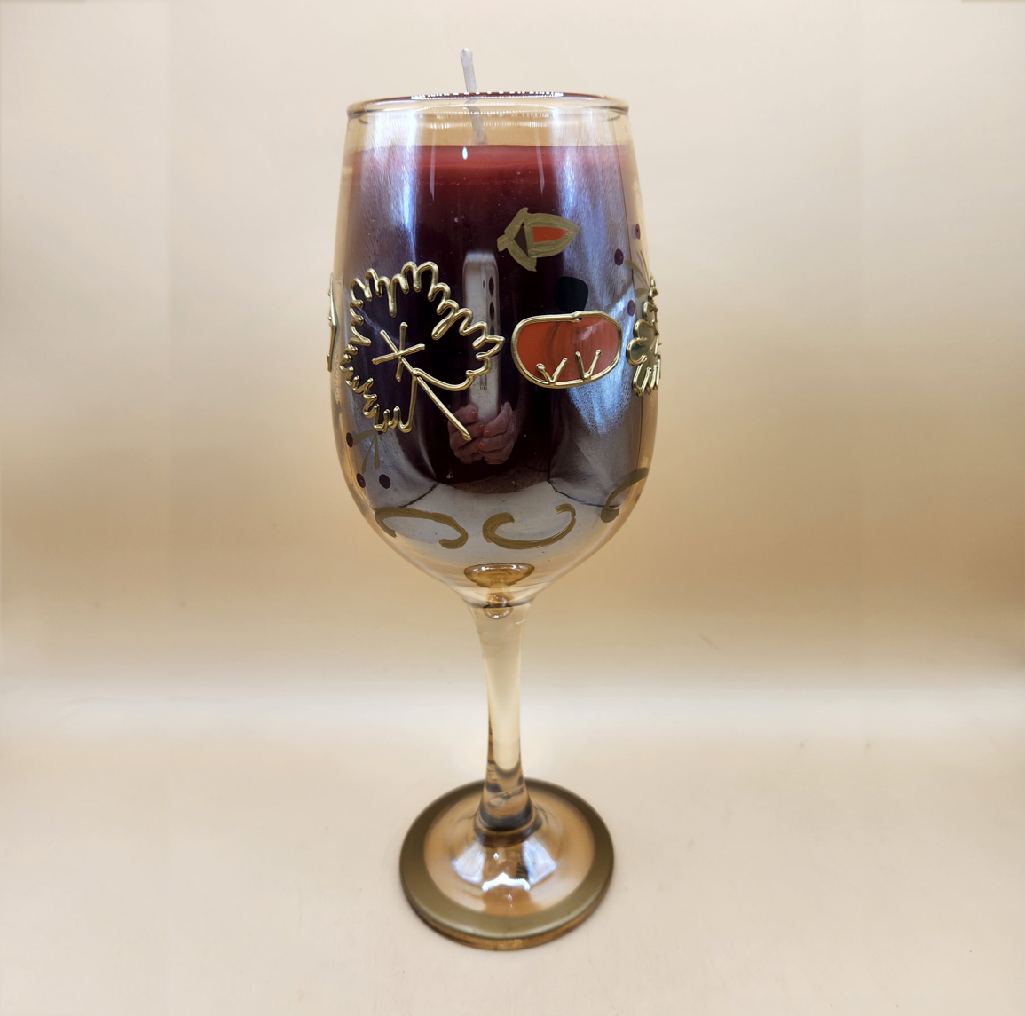 Handmade Fall-Themed Candle in Wine Glass