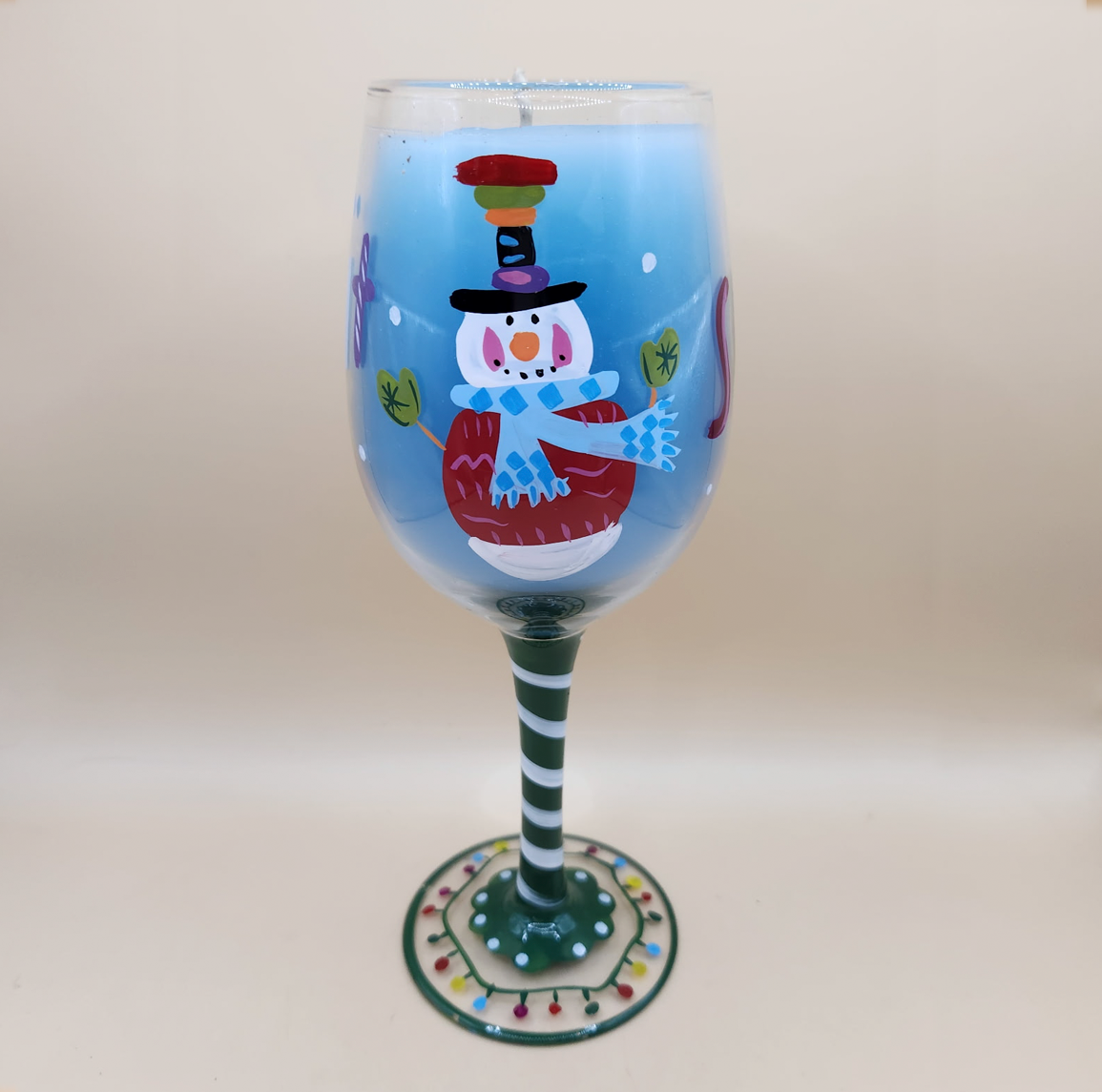 Christmas Snowman Wine Glass Candle