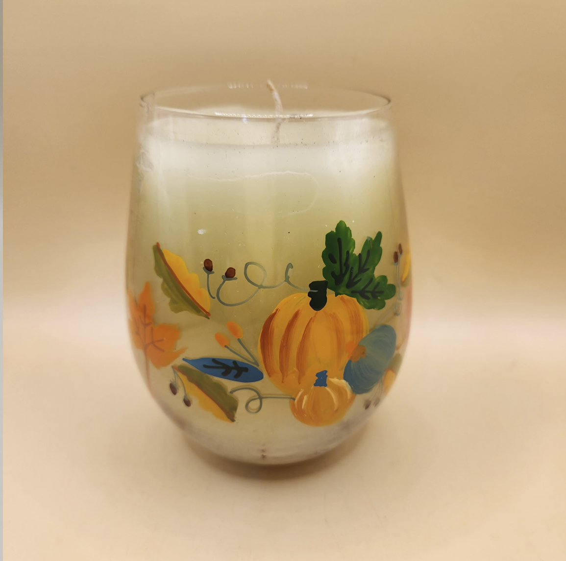 Hand-painted Pumpkin Glass Candle