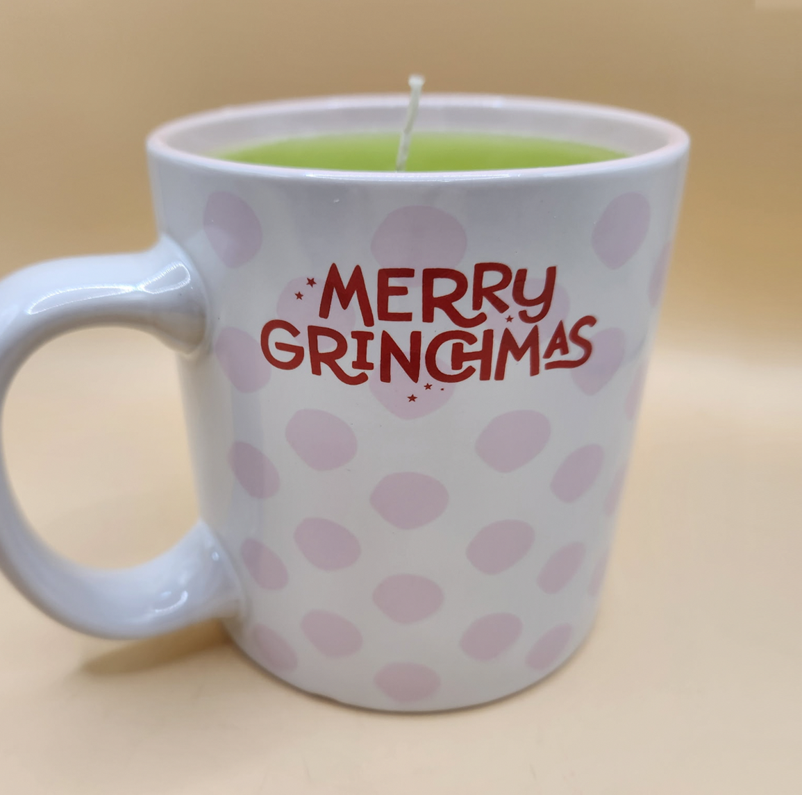Grinch Christmas Mug Candle