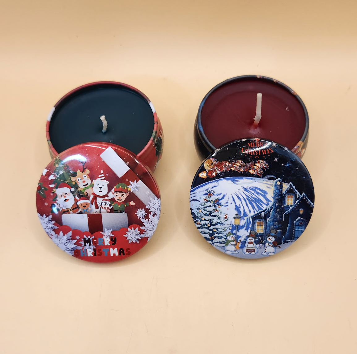 Christmas Scented Candles in Decorative Tins (Set of 2)