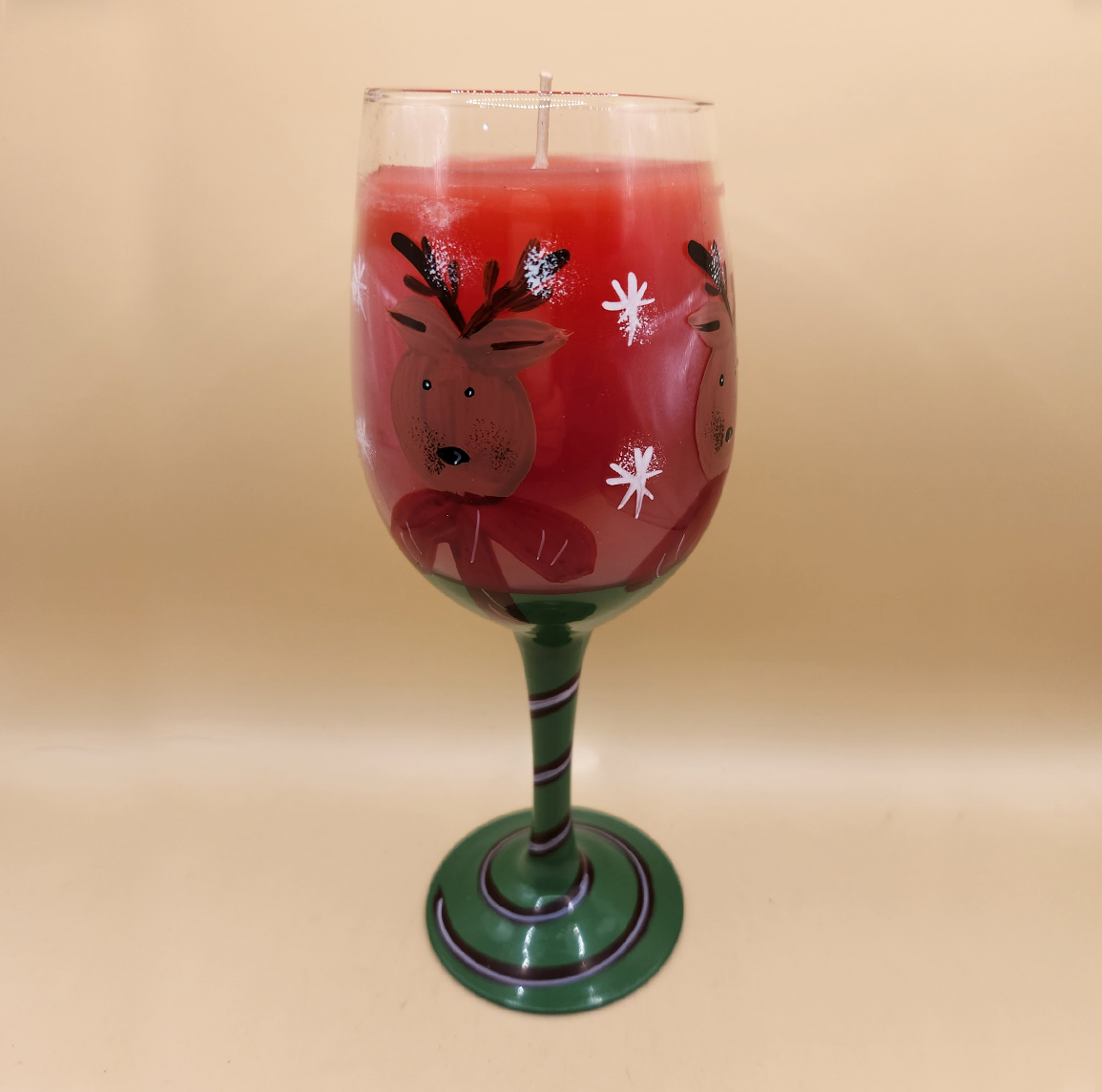 Festive Reindeer Wine Glass Candle