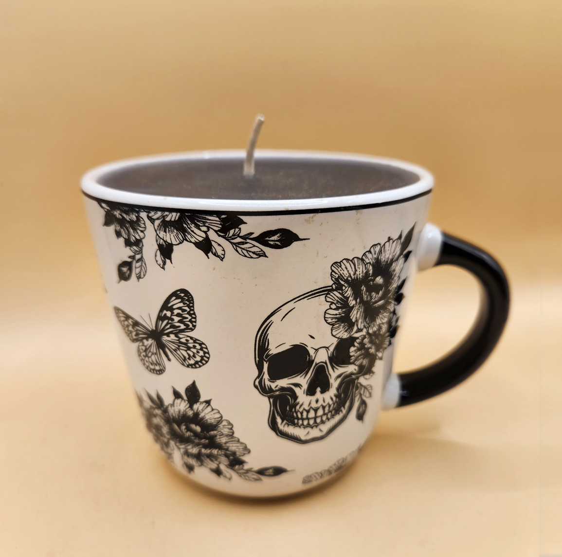 Skull and Floral Art Mug Candle
