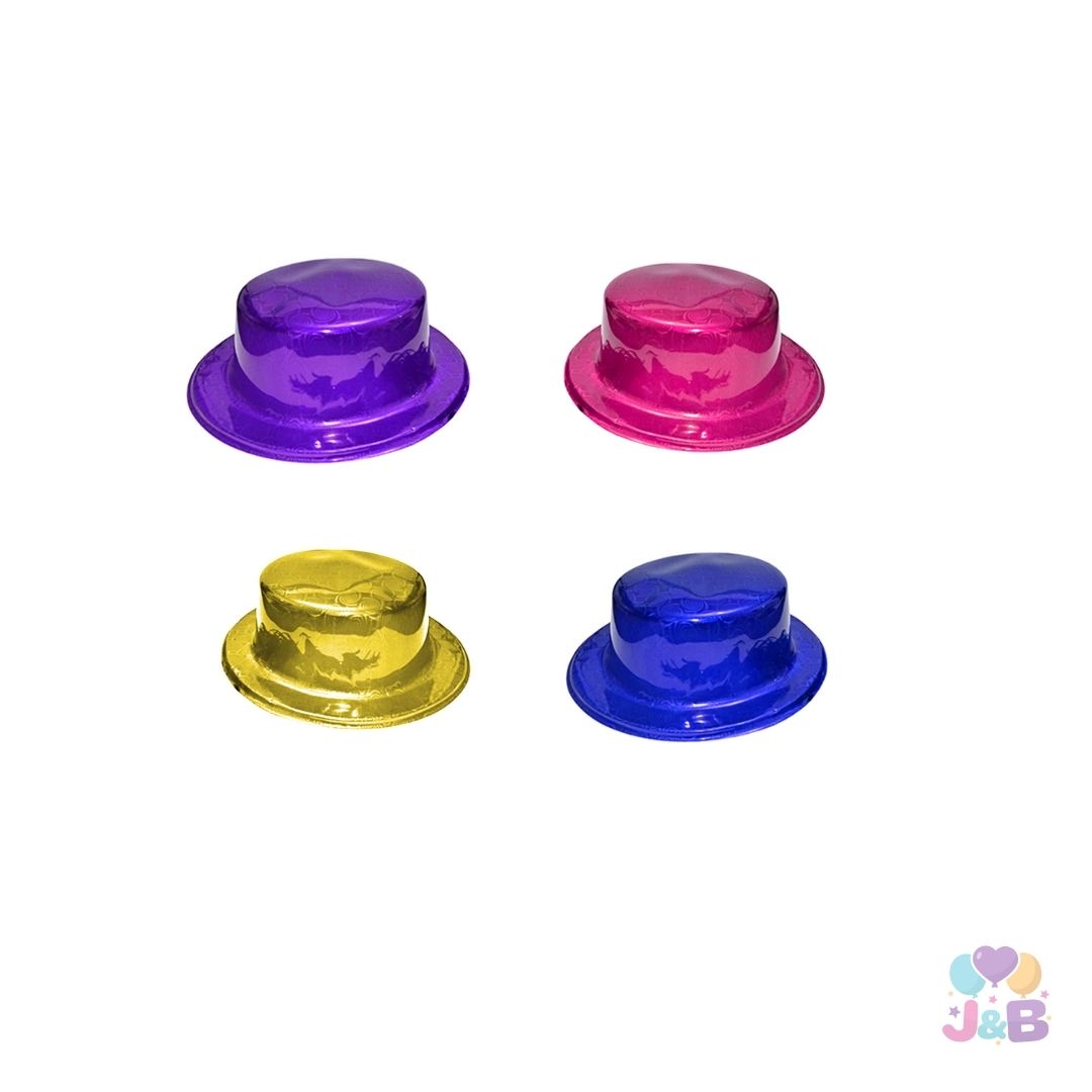 12 SOMBREROS ESTILO CHAPLIN BRILLANTE SURTIDOS EN COLORES 