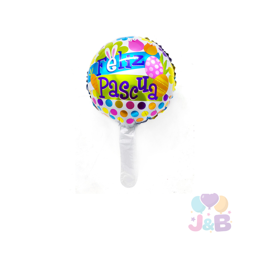 GLOBO METALICO 10 FELIZ PASCUA DOTS