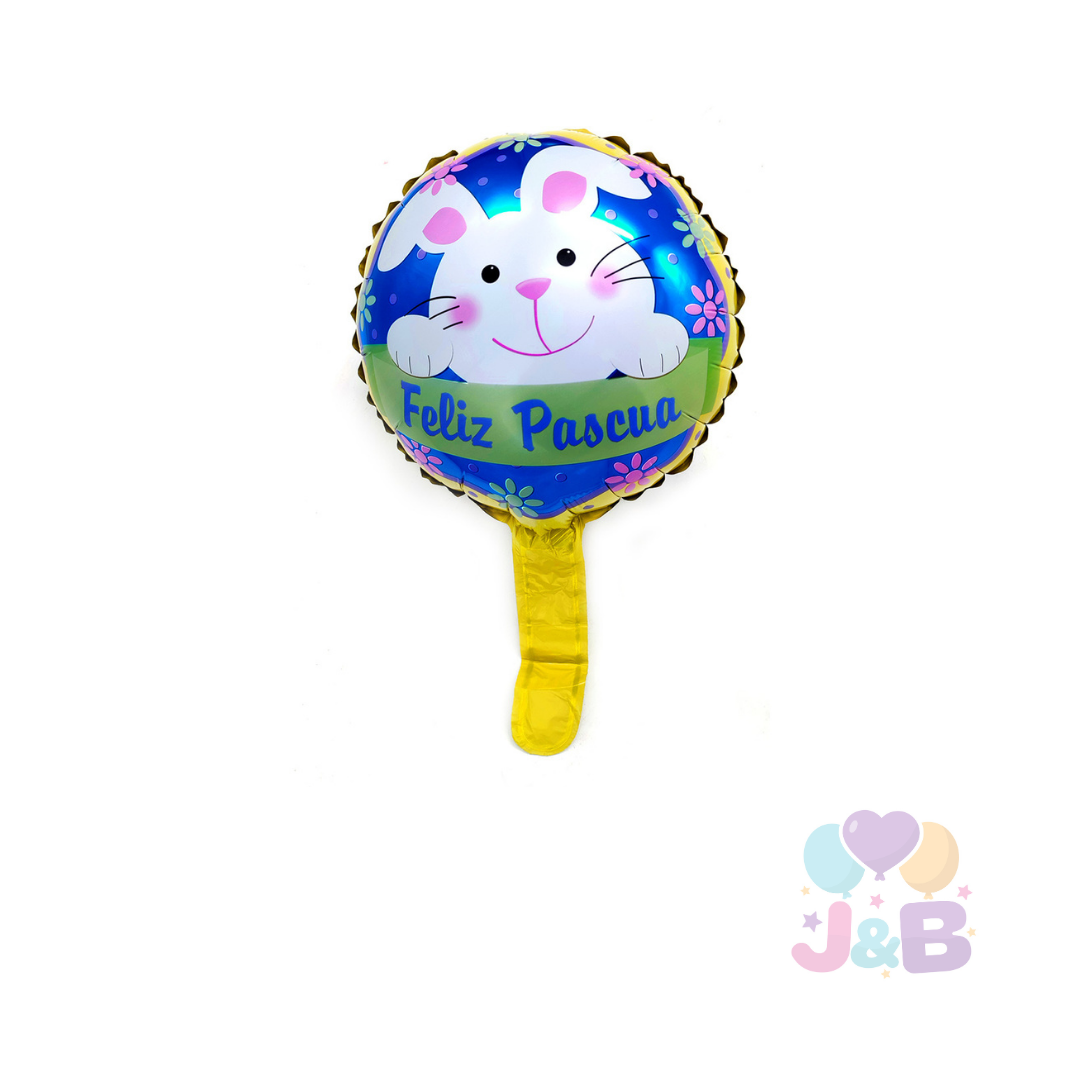 GLOBO METALICO 10 FELIZ PASCUA CONEJITO PASTEL
