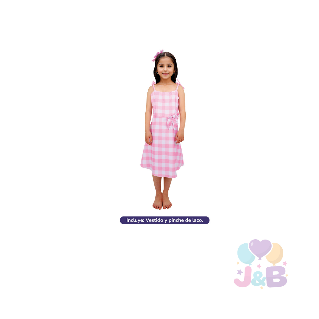DISFRAZ VESTIDO ESTILO CUADRILLE ROSADO