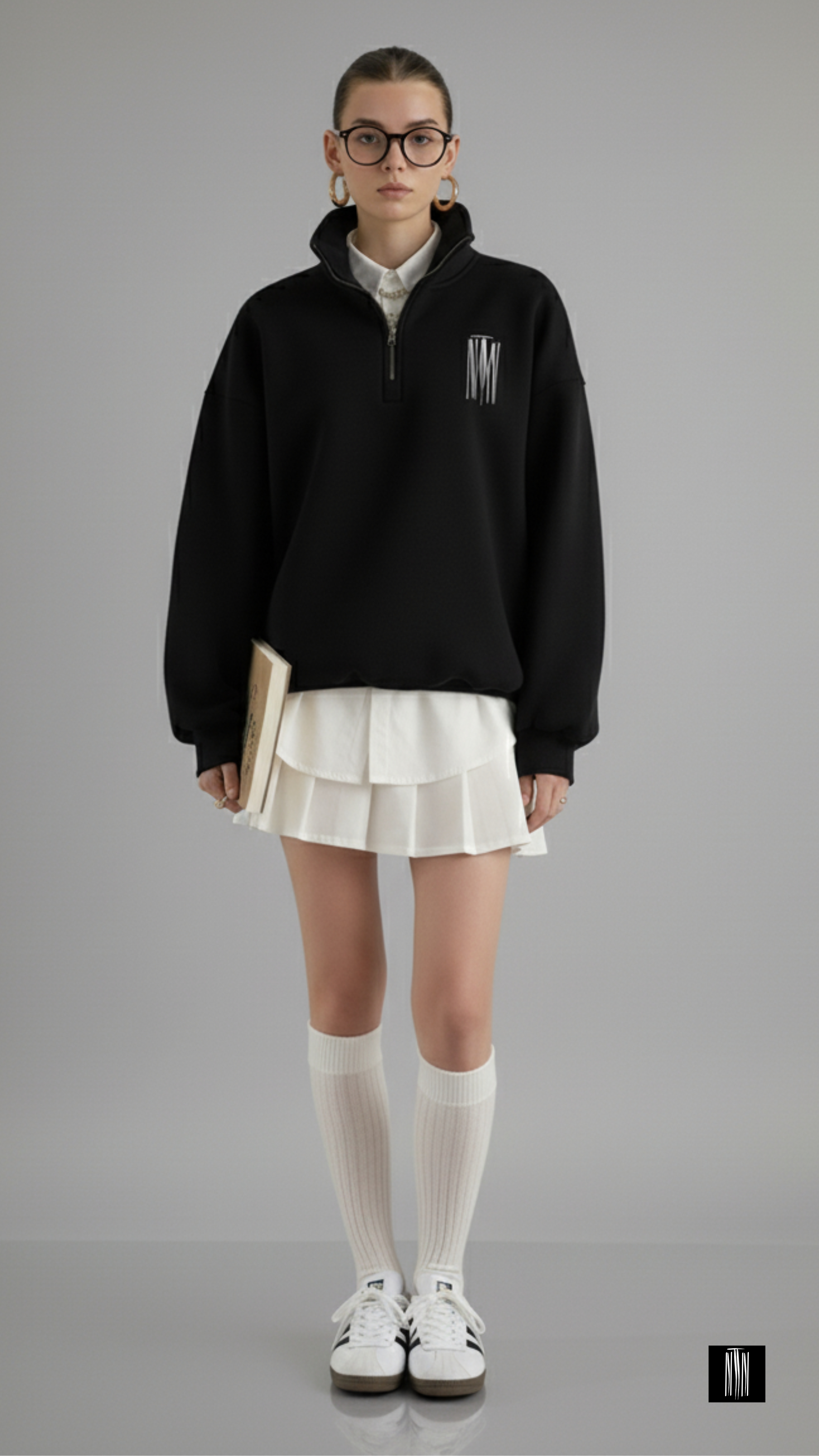 Black Chapter Oversized Half-Zip Sweater – Unisex Minimal Streetwear by Thread Muse
