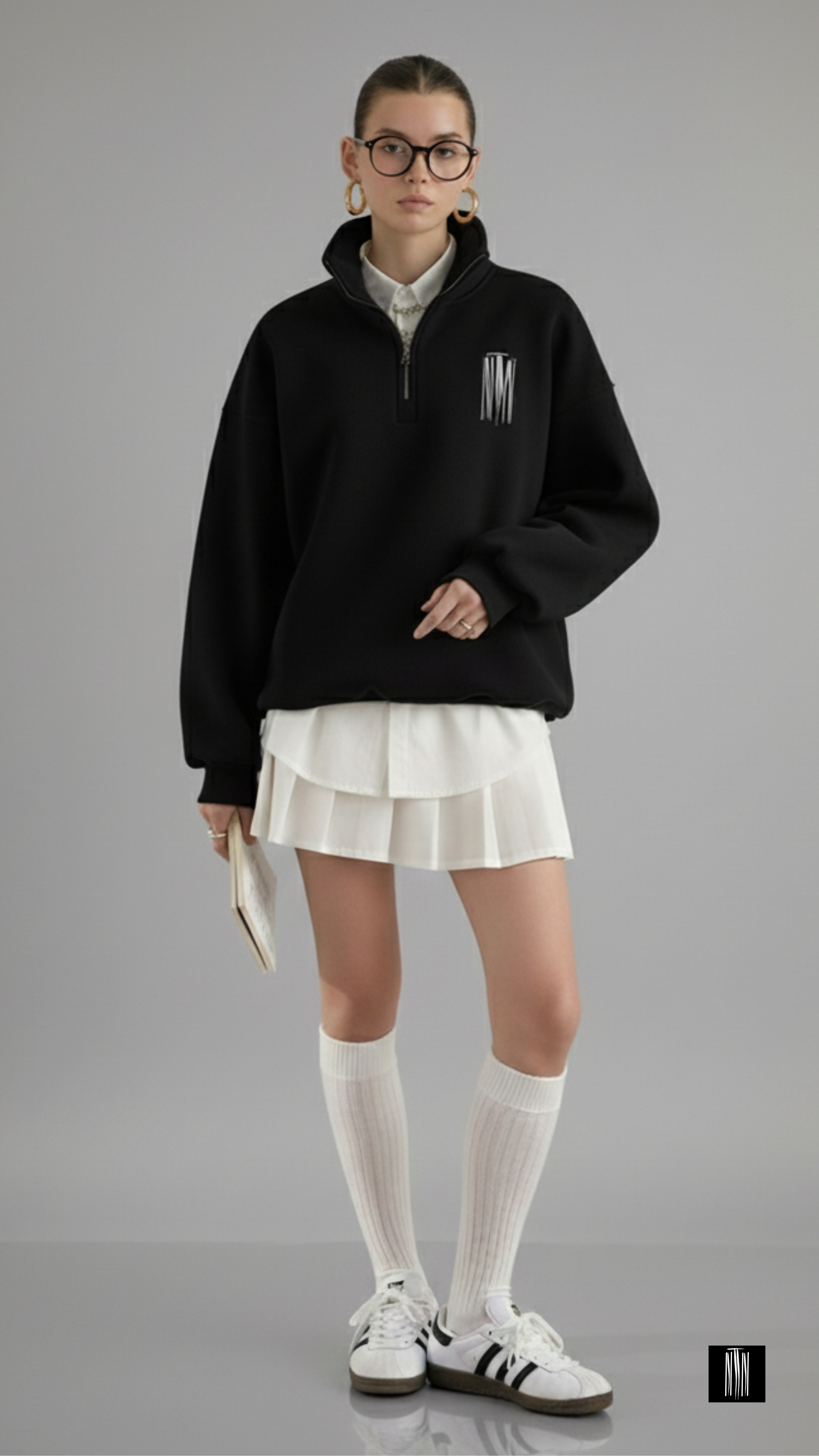Black Chapter Oversized Half-Zip Sweater – Unisex Minimal Streetwear by Thread Muse