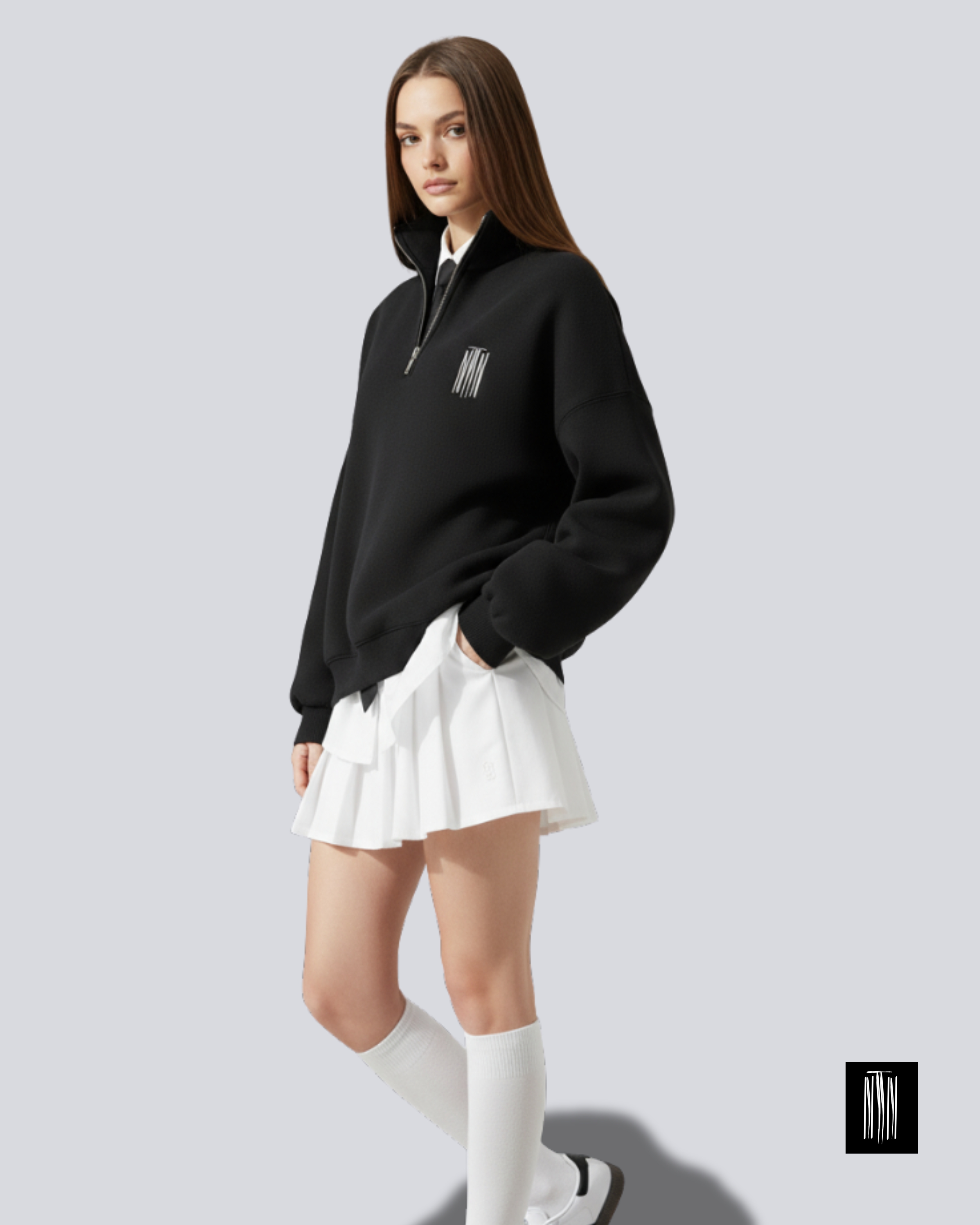 Black Chapter Oversized Half-Zip Sweater – Unisex Minimal Streetwear by Thread Muse