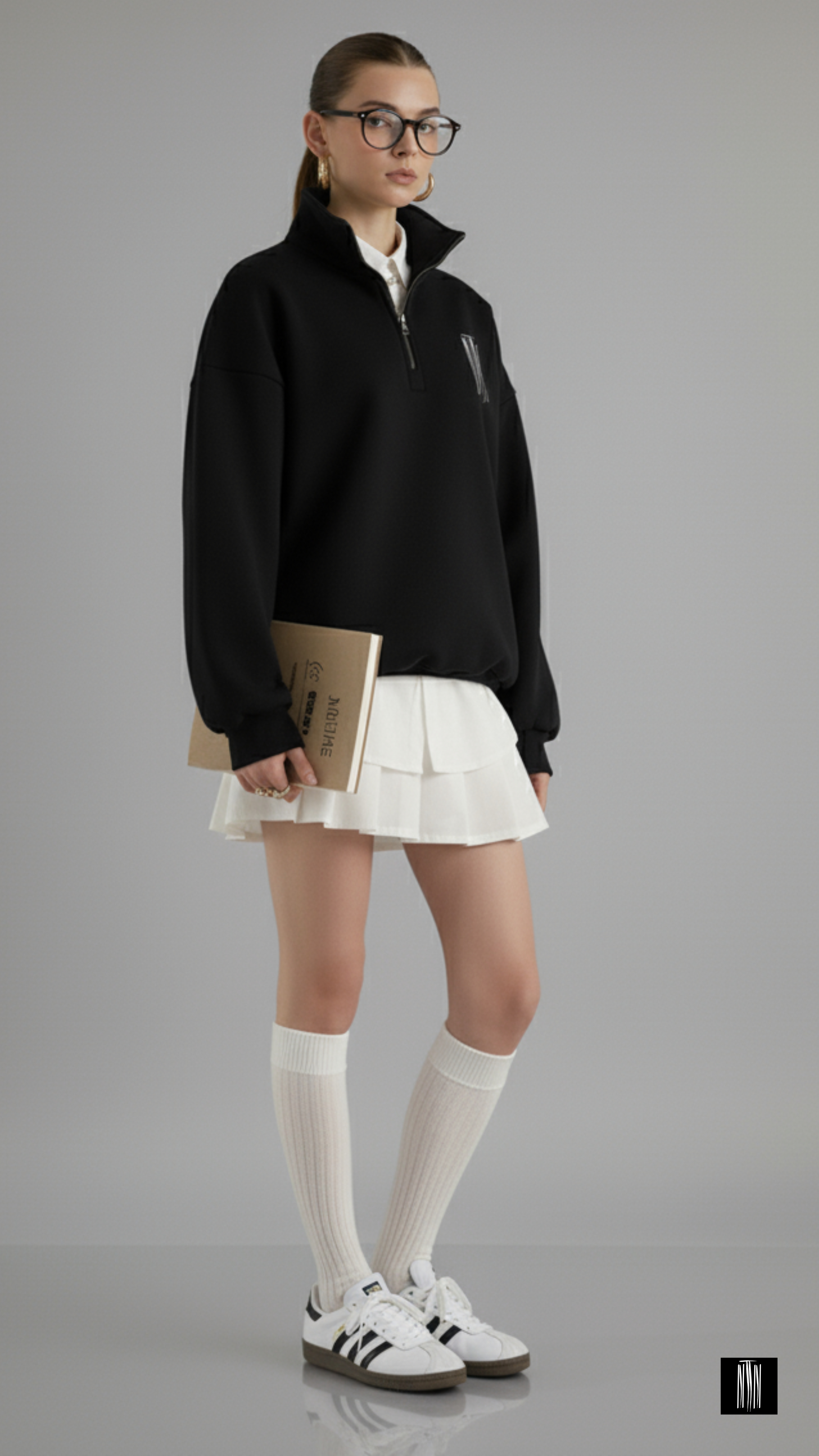Black Chapter Oversized Half-Zip Sweater – Unisex Minimal Streetwear by Thread Muse