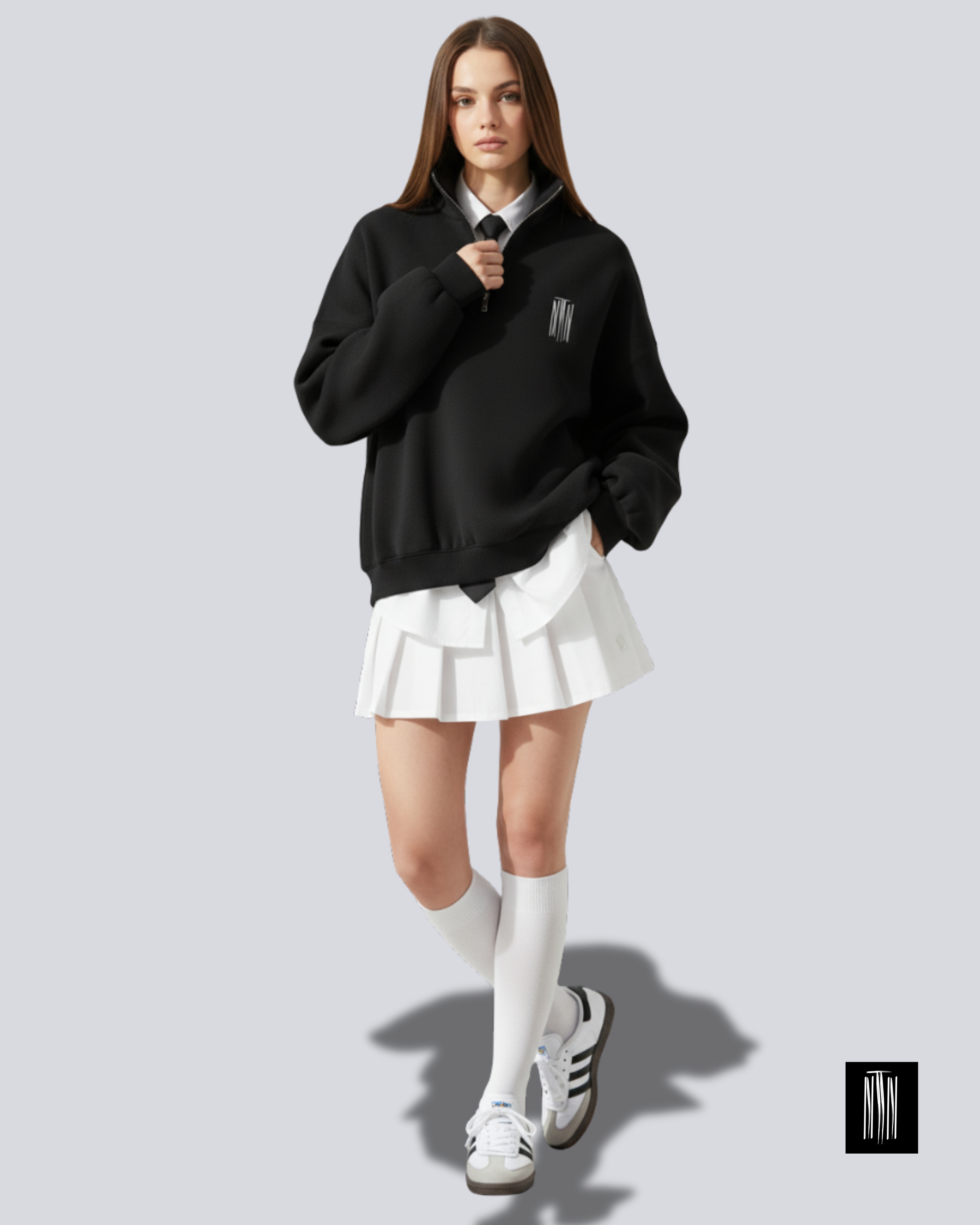 Black Chapter Oversized Half-Zip Sweater – Unisex Minimal Streetwear by Thread Muse