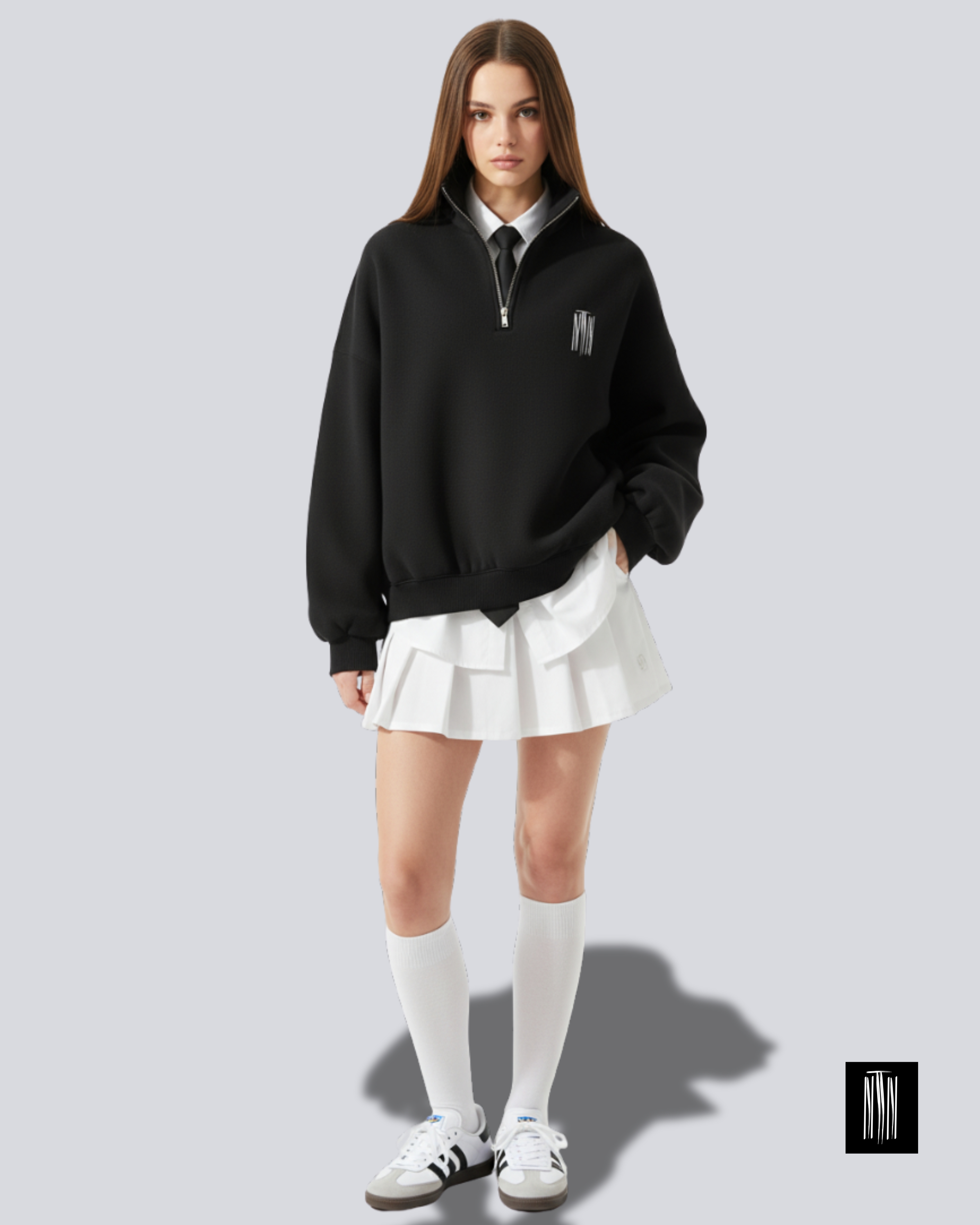 Black Chapter Oversized Half-Zip Sweater – Unisex Minimal Streetwear by Thread Muse