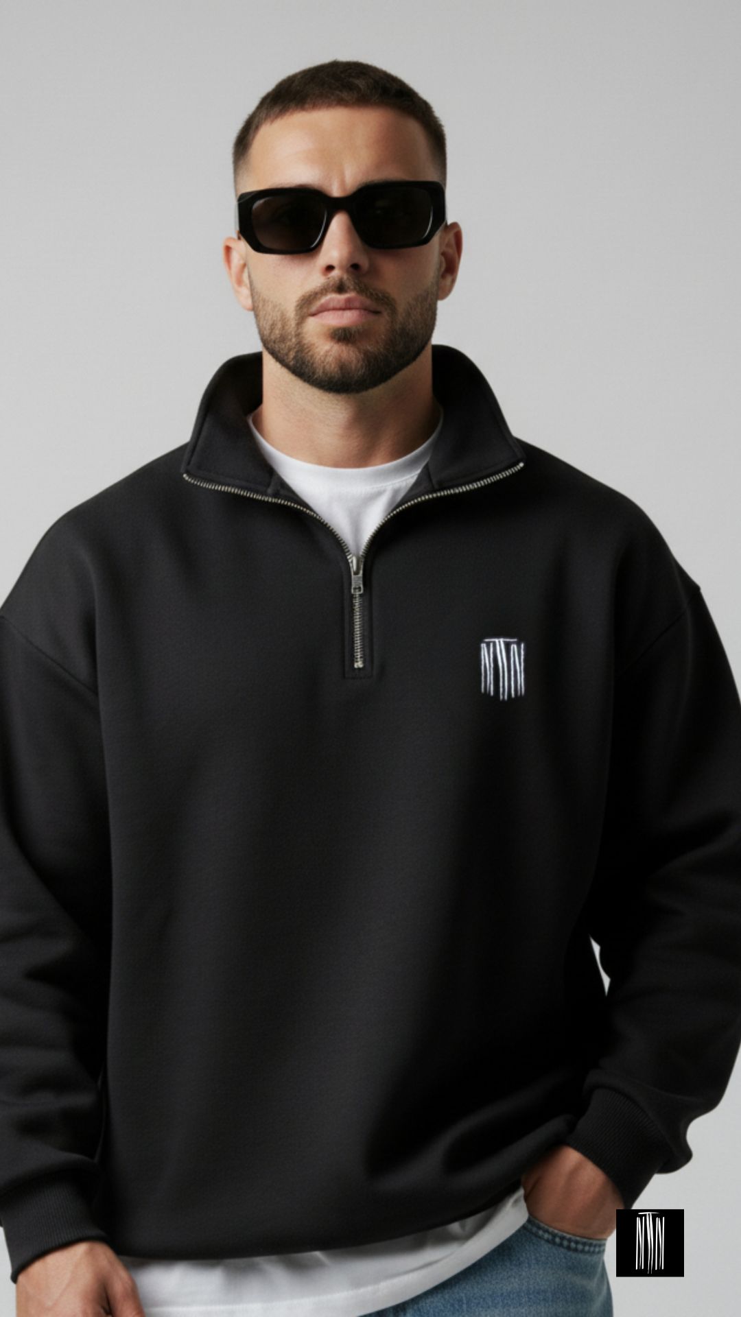 Black Chapter Oversized Half-Zip Sweater – Unisex Minimal Streetwear by Thread Muse