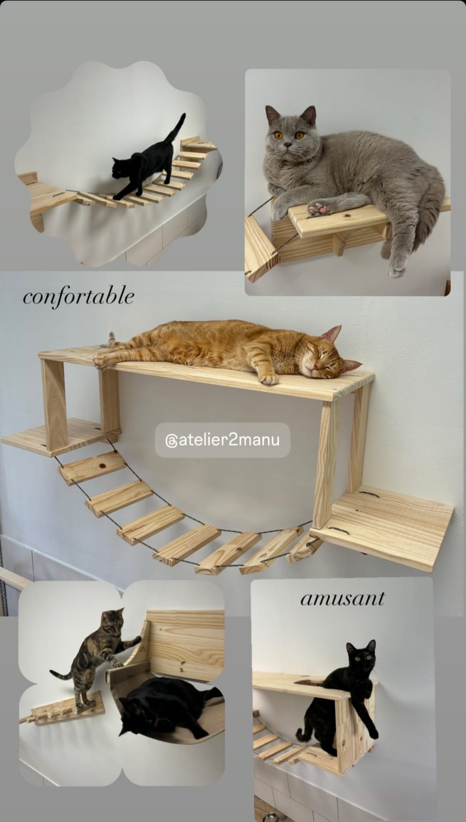 Parcours mural avec pont suspendu pour chat T-Pas-Cap XL