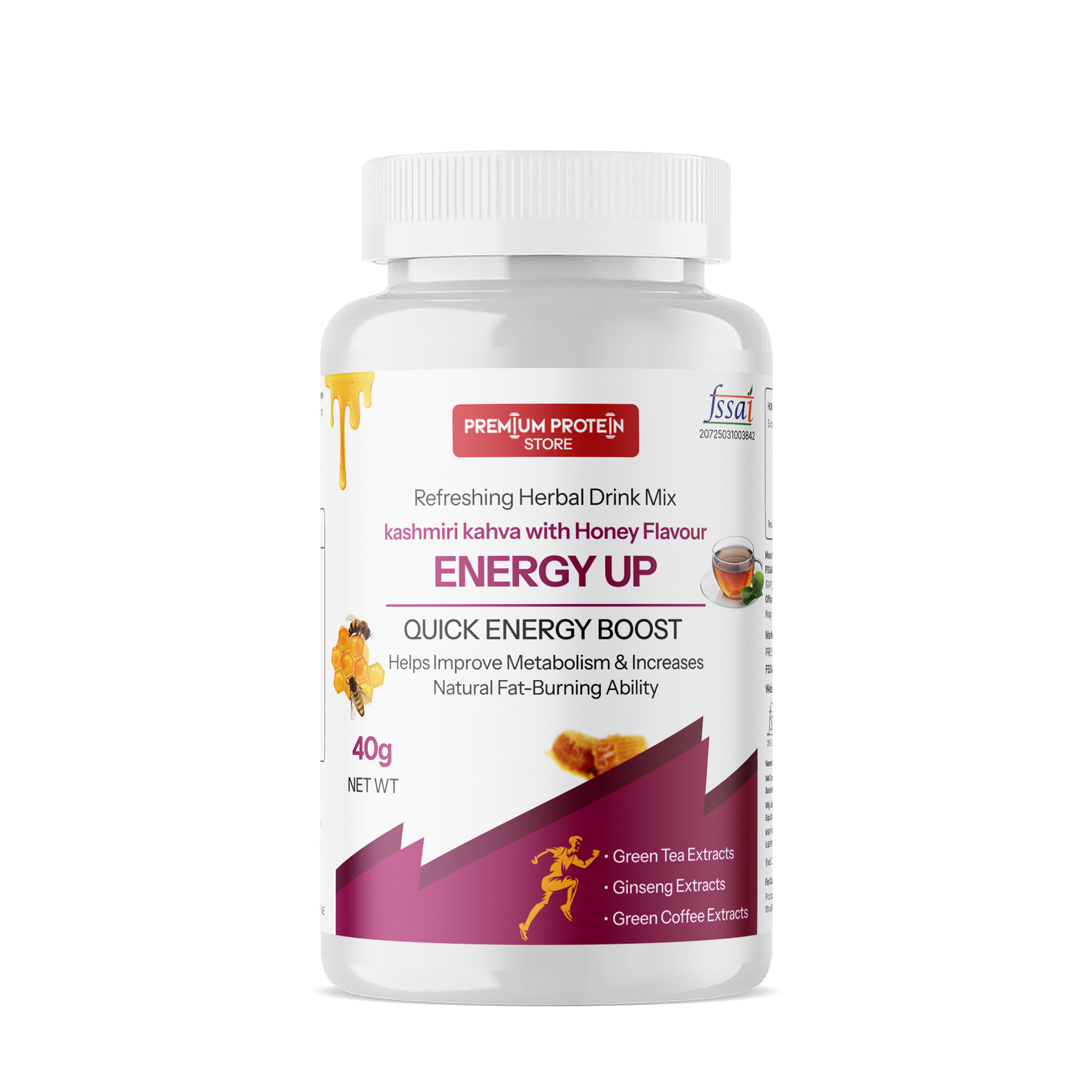 Premium Protein Store Energy UP – Kashmiri Kahwa with Honey Flavor | Refreshing Herbal Drink Mix | 40g