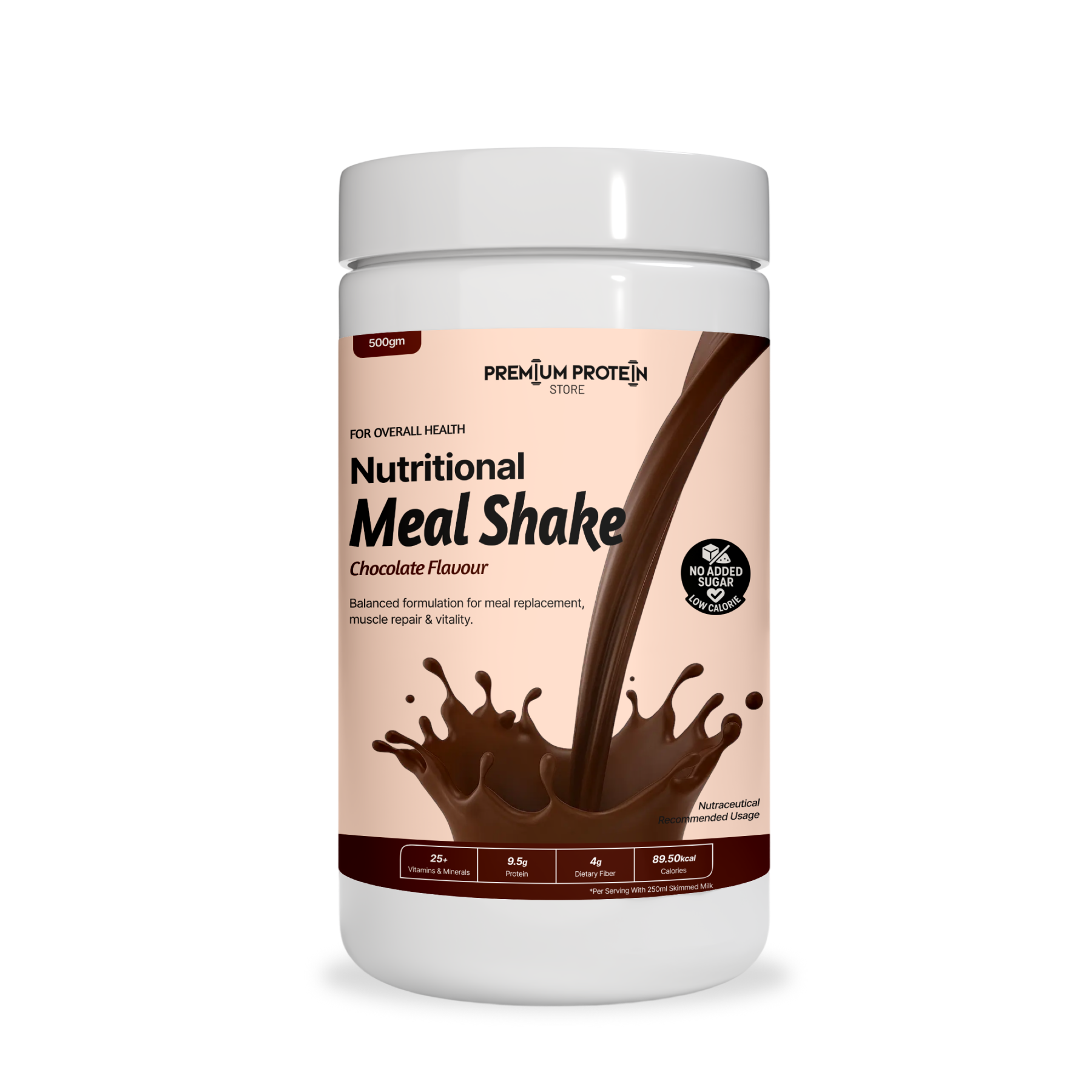 Premium Protein Store Chocolate Nutrition Shake – Protein & Multivitamin Blend | No Added Sugar | 500g