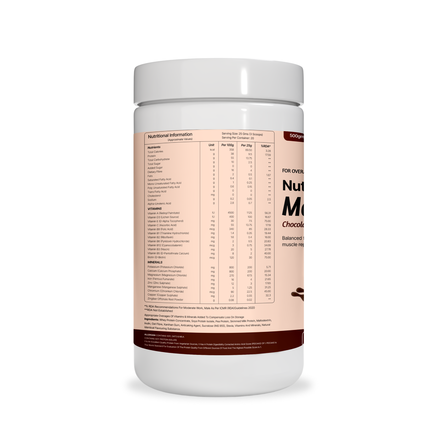 Premium Protein Store Chocolate Nutrition Shake – Protein & Multivitamin Blend | No Added Sugar | 500g