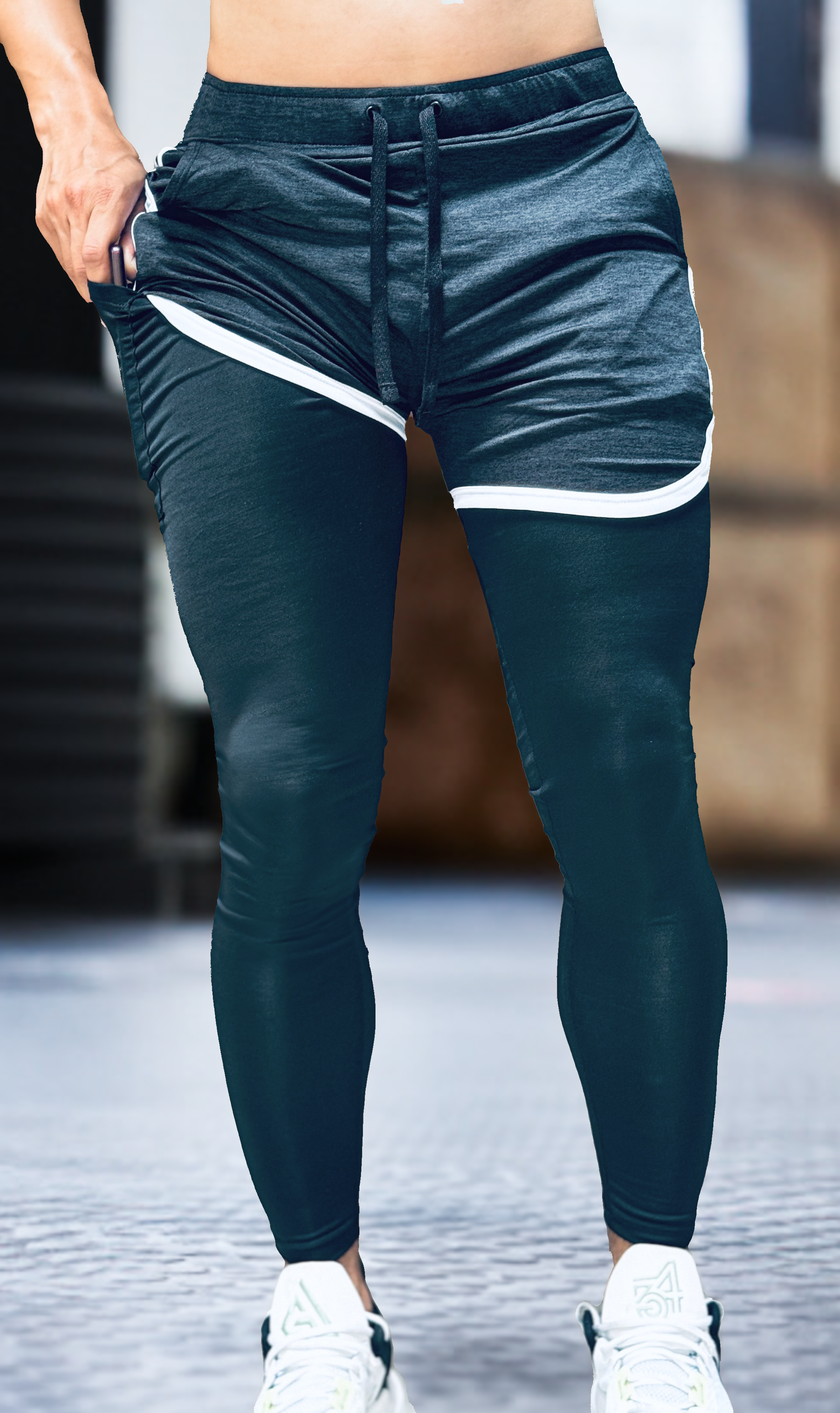 Pantaloneta Con Licra Larga 2 Rayas Slim fit 